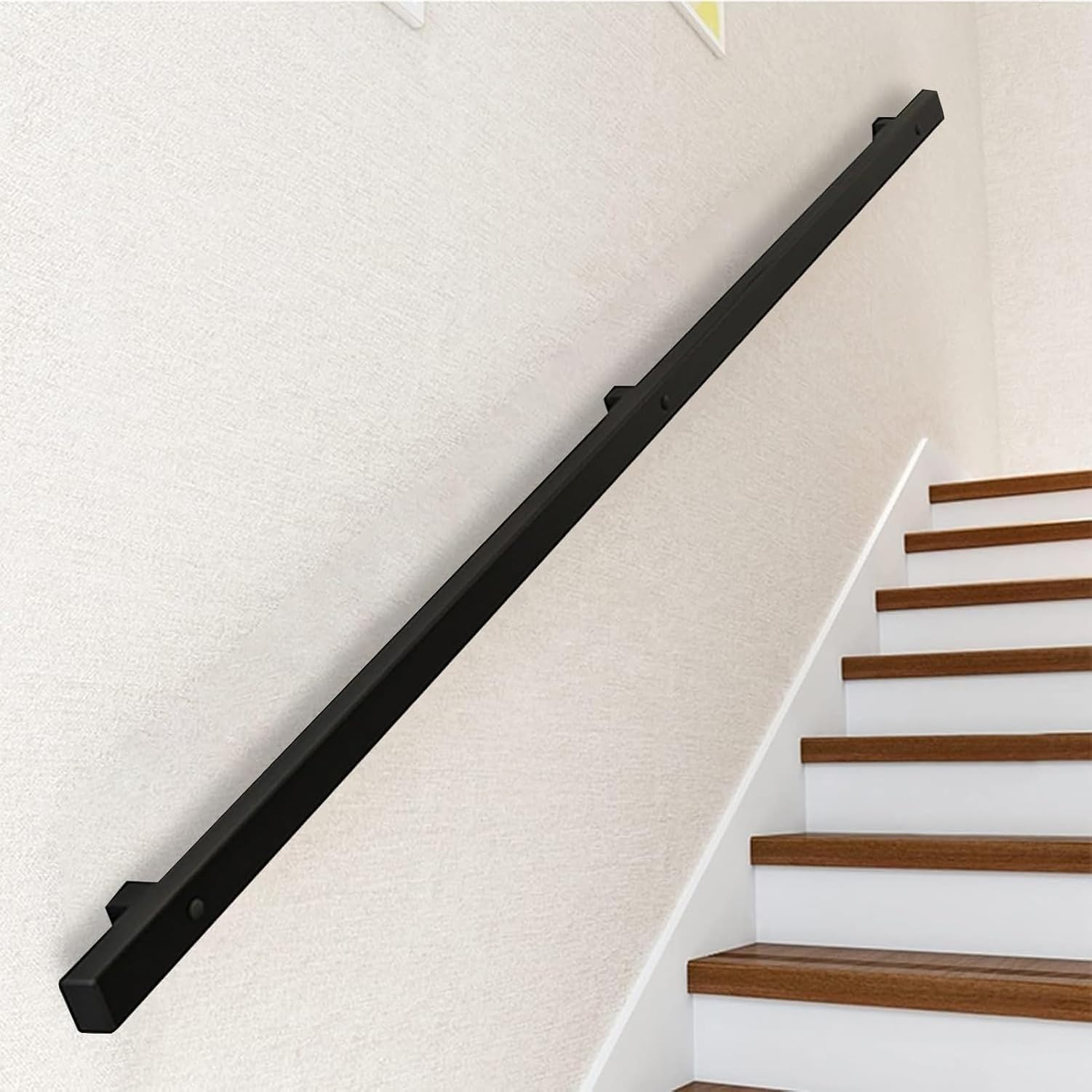 Poręcz ścienna na schody, kutą żelazo, czarny profil, 2ft/60cm, 2ft/60cm