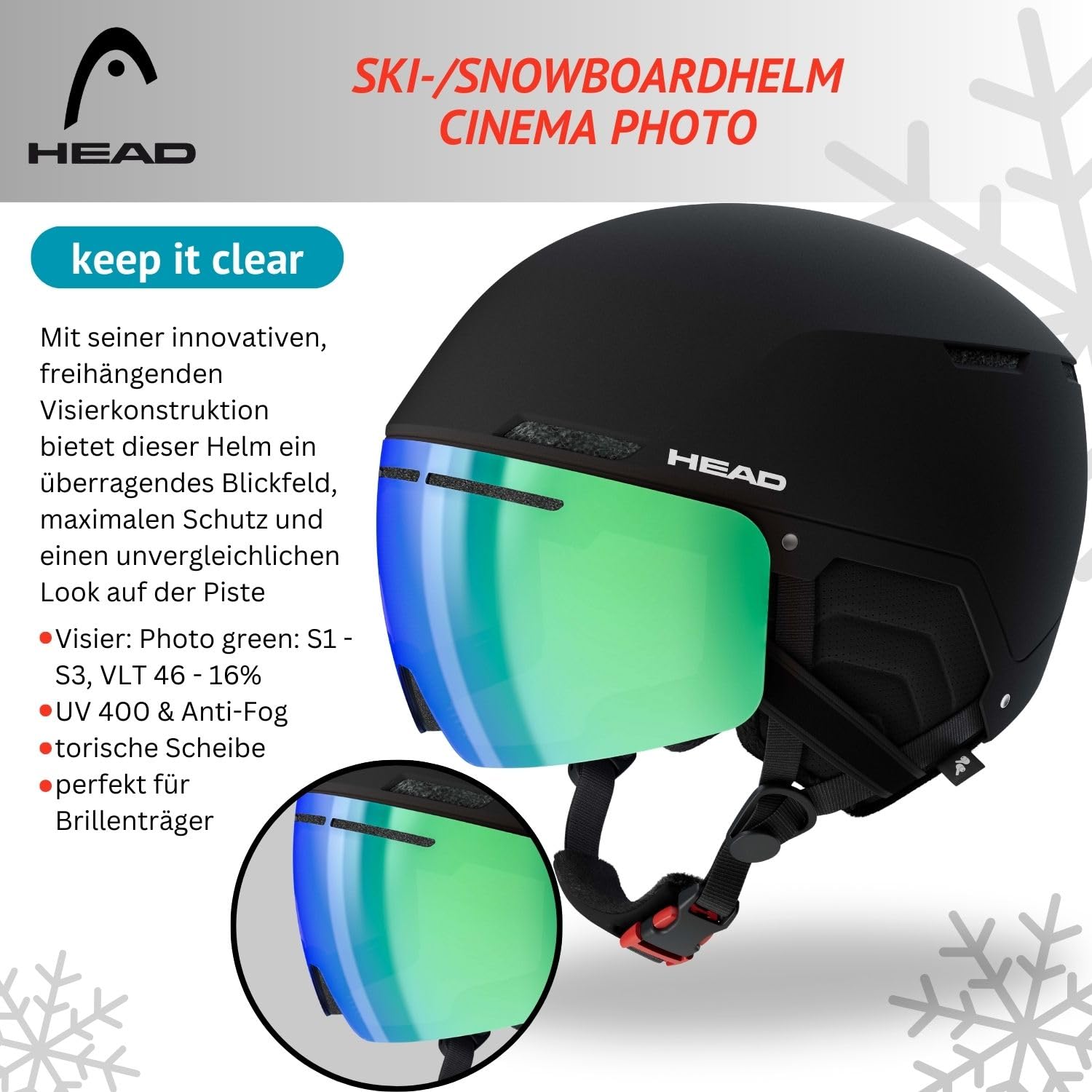 Skihelm Snowboardhelm Ski Snowboard Helm mit Visier - Head Cinema Photo - schwarz - Viesierhelm - mit optimiertem Belüftungssystem - Hartschalen Helm Skifahren Snowboarden