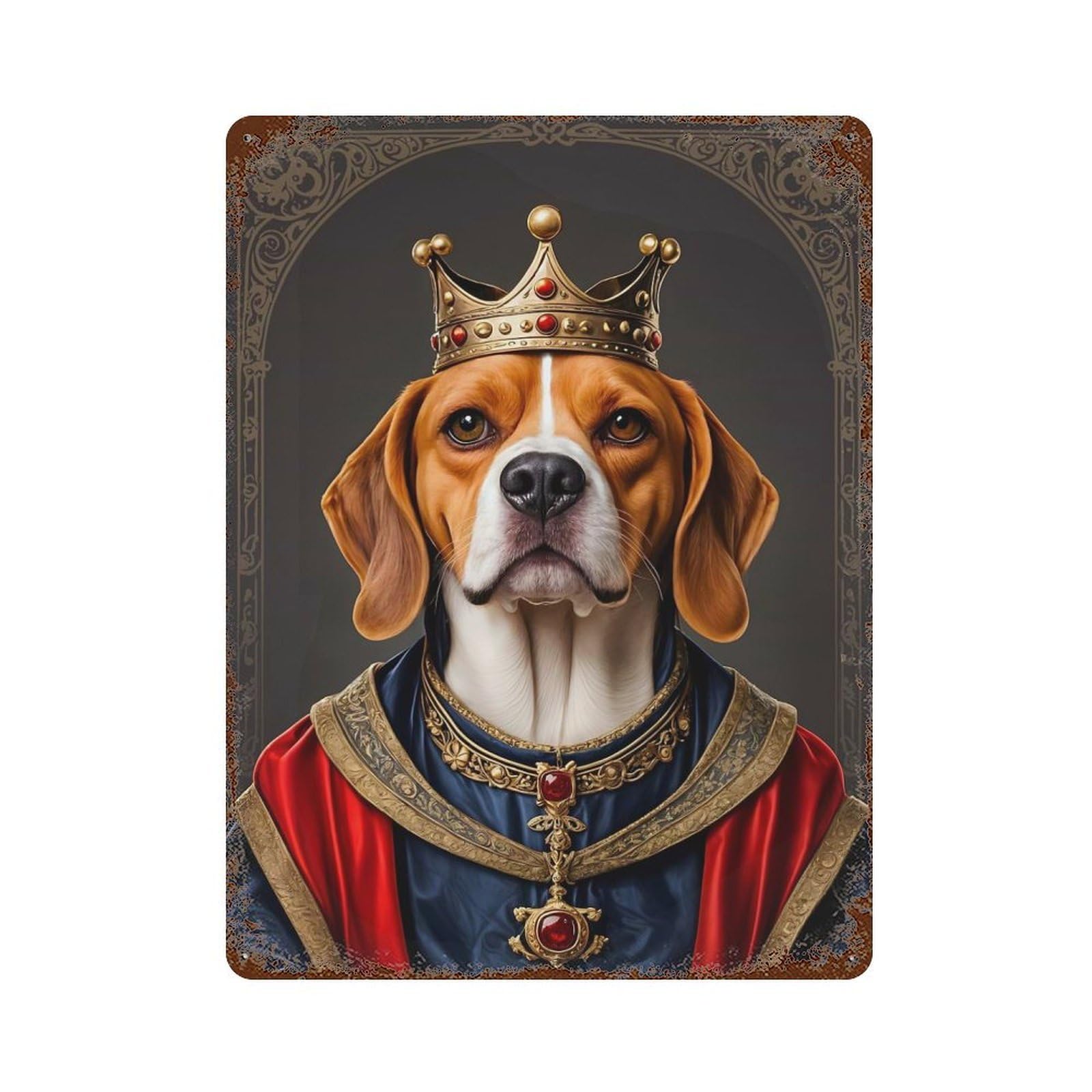 Beagle Dog King Distressed Metal Wall Sign 15.7"x11.8", Industrial Home Decor for Garage, Pub Or Kitchen