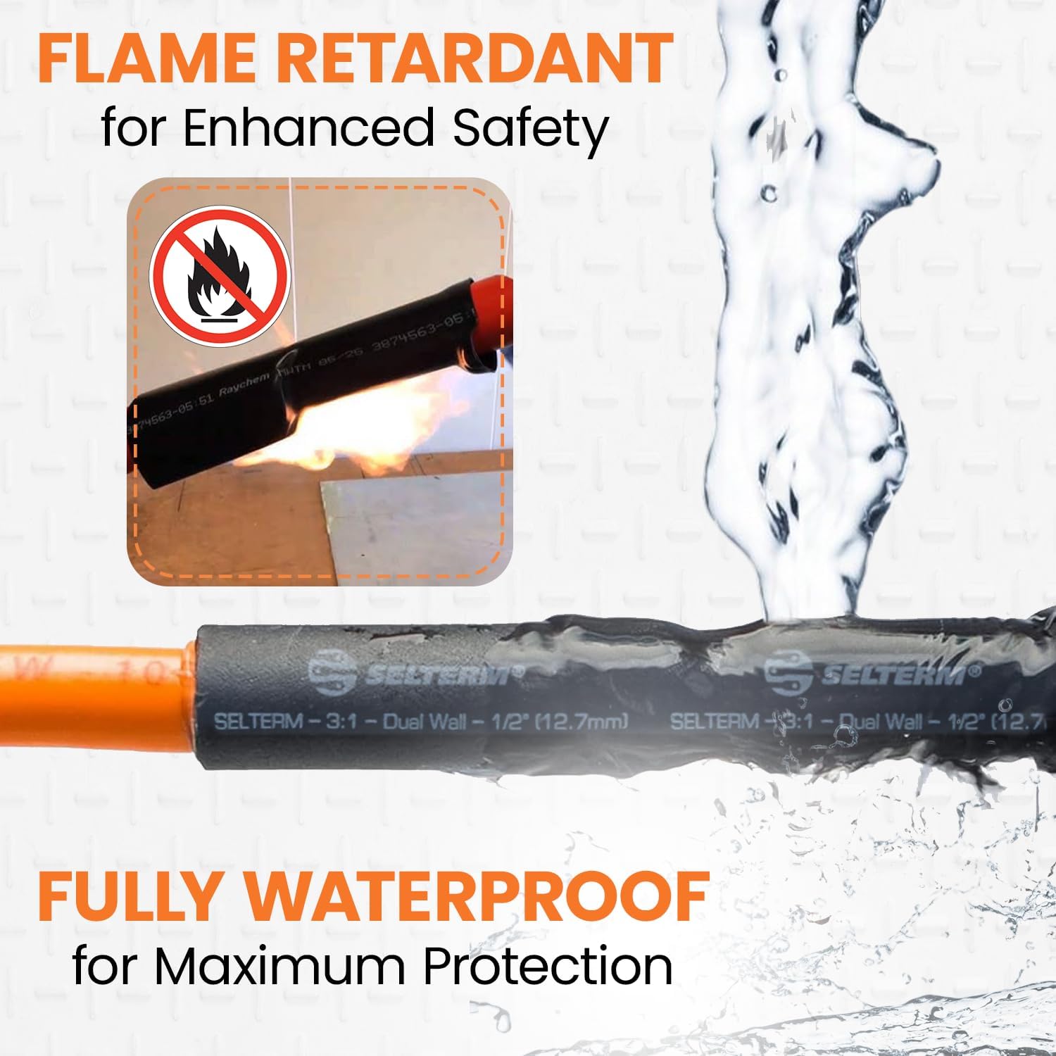 SELTERM 1/2" Black [50 Feet] Marine Grade Heat Shrink Tubing Roll, 3:1 Ratio Dual Wall Adhesive Lined Waterproof Heat Shrink Wrap Tube, for Battery Cable Lugs Wire Terminals Connectors