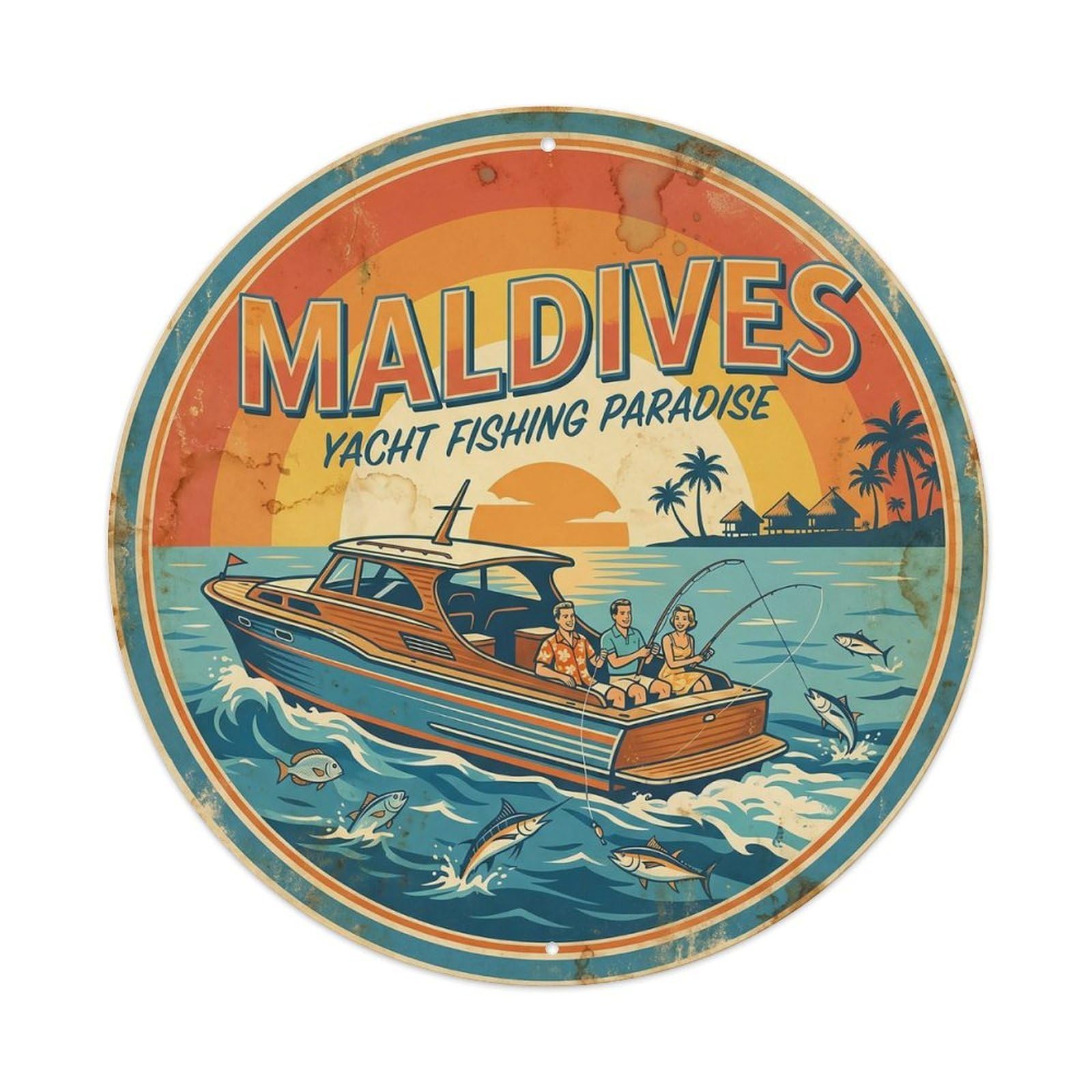 Este 8X8inch Style Maldives Yacht Water Sports Boat Travel Indian Ocean Metal Tin Sign