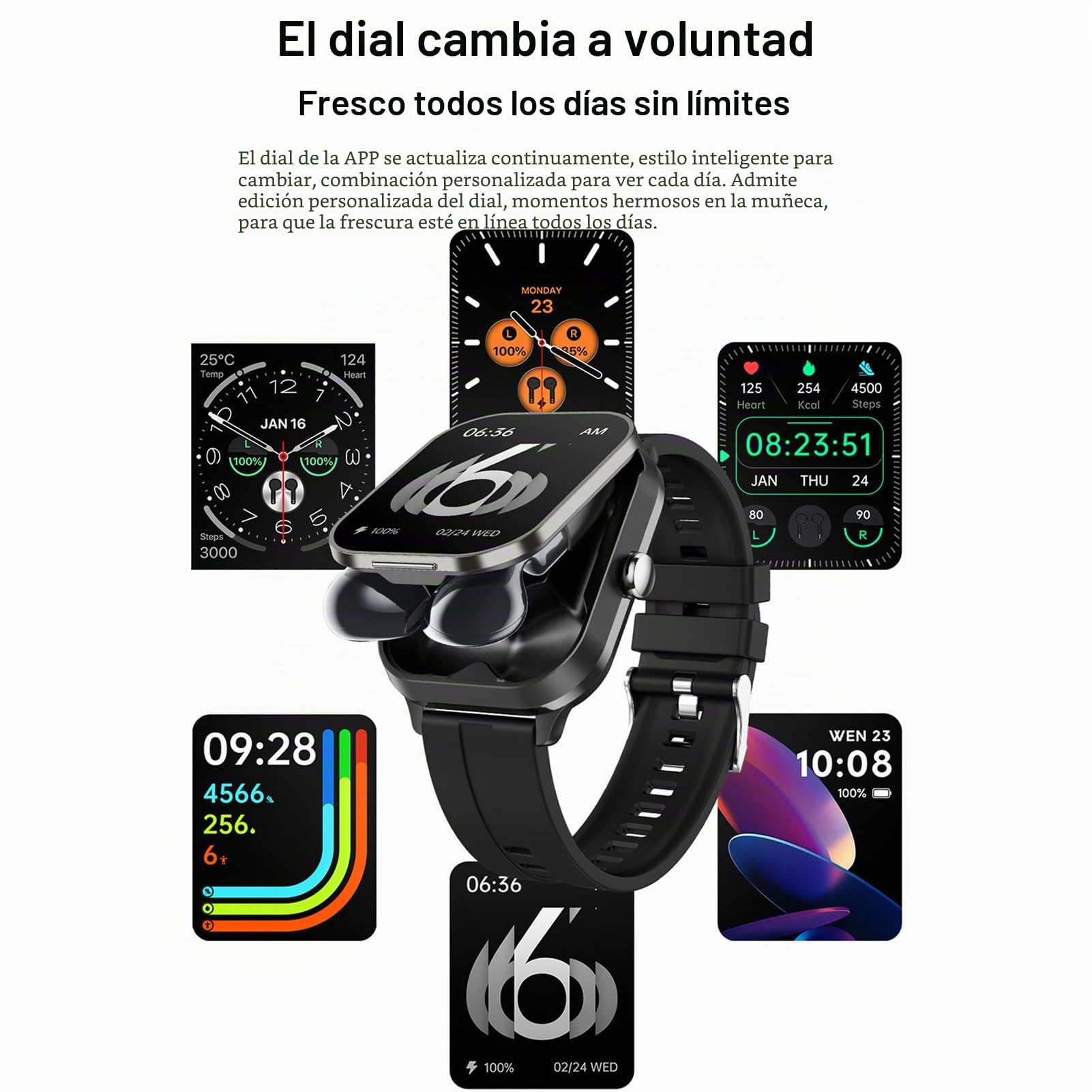 Denash Reloj Inteligente con Auriculares, Inalámbricos Pulsera de Actividad 2 en 1, 2,01 Pantalla HD, Rastreador de Ejercicios,NFC, Oxígeno en Sangre Monitor de sueño para Android e iOS