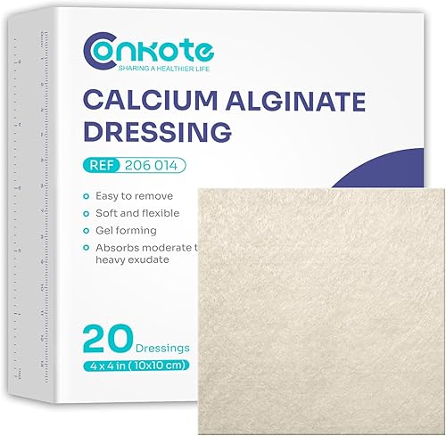 Miniatura 7 de Conkote Almohadillas de alginato plateado para heridas de 4 x 4 pulgadas, paquete de 5 parches antiadherentes, altamente absorbentes para úlceras