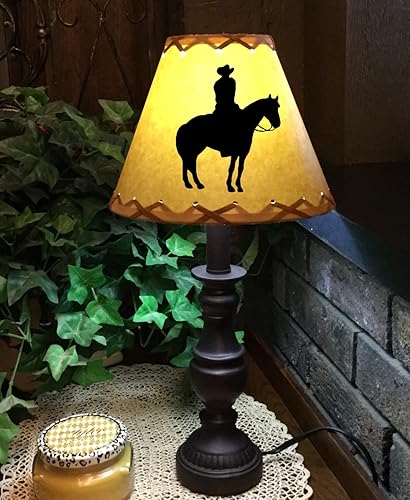 Rustic Western Cowboy On Horse Black Silhouette Decal Lamp Shade, Clips On Bulb, 9x4x7