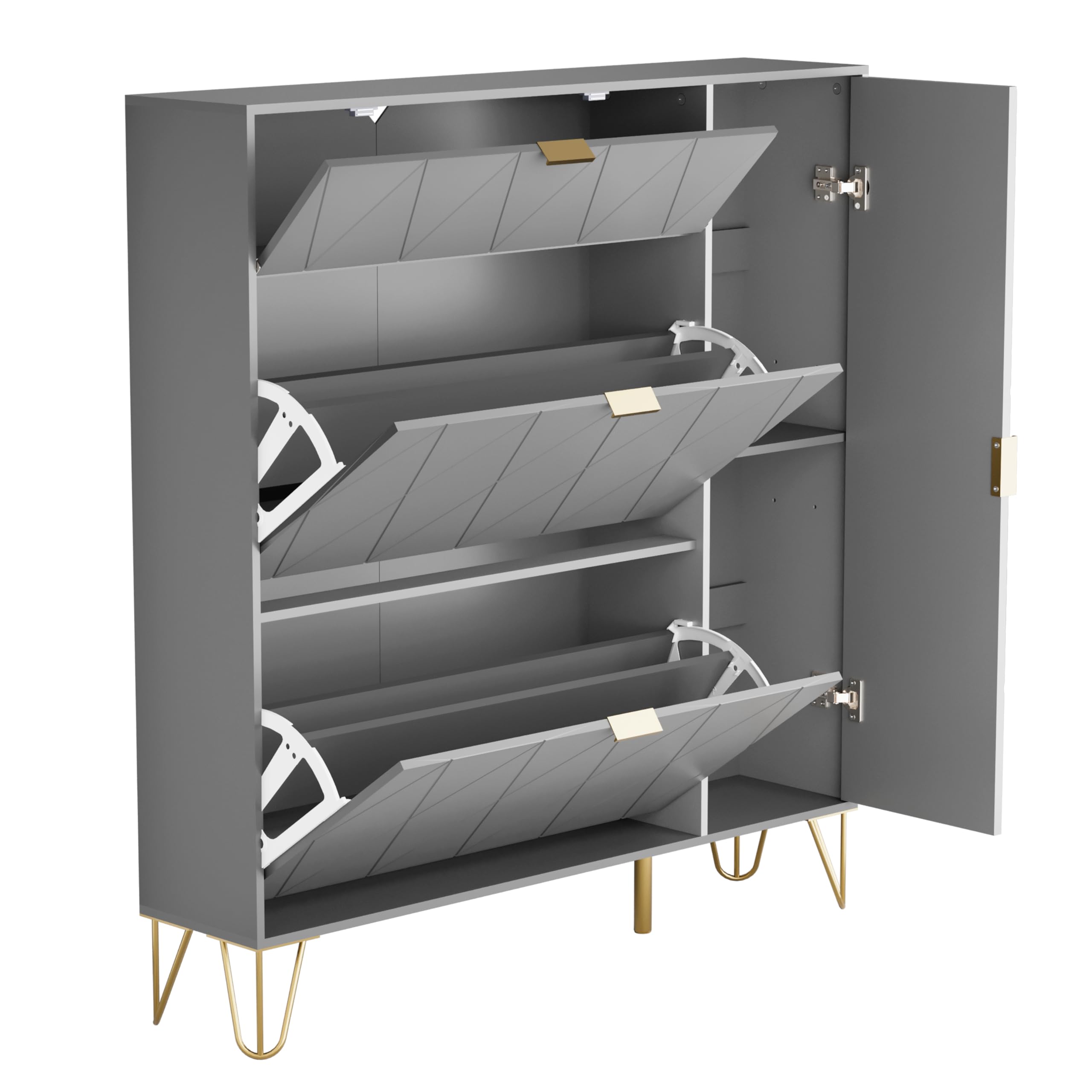 DWVO Schuhschrank Mit 2 Klappschubladen - Rustikaler Holz Schuhschrank 24x64x114cm