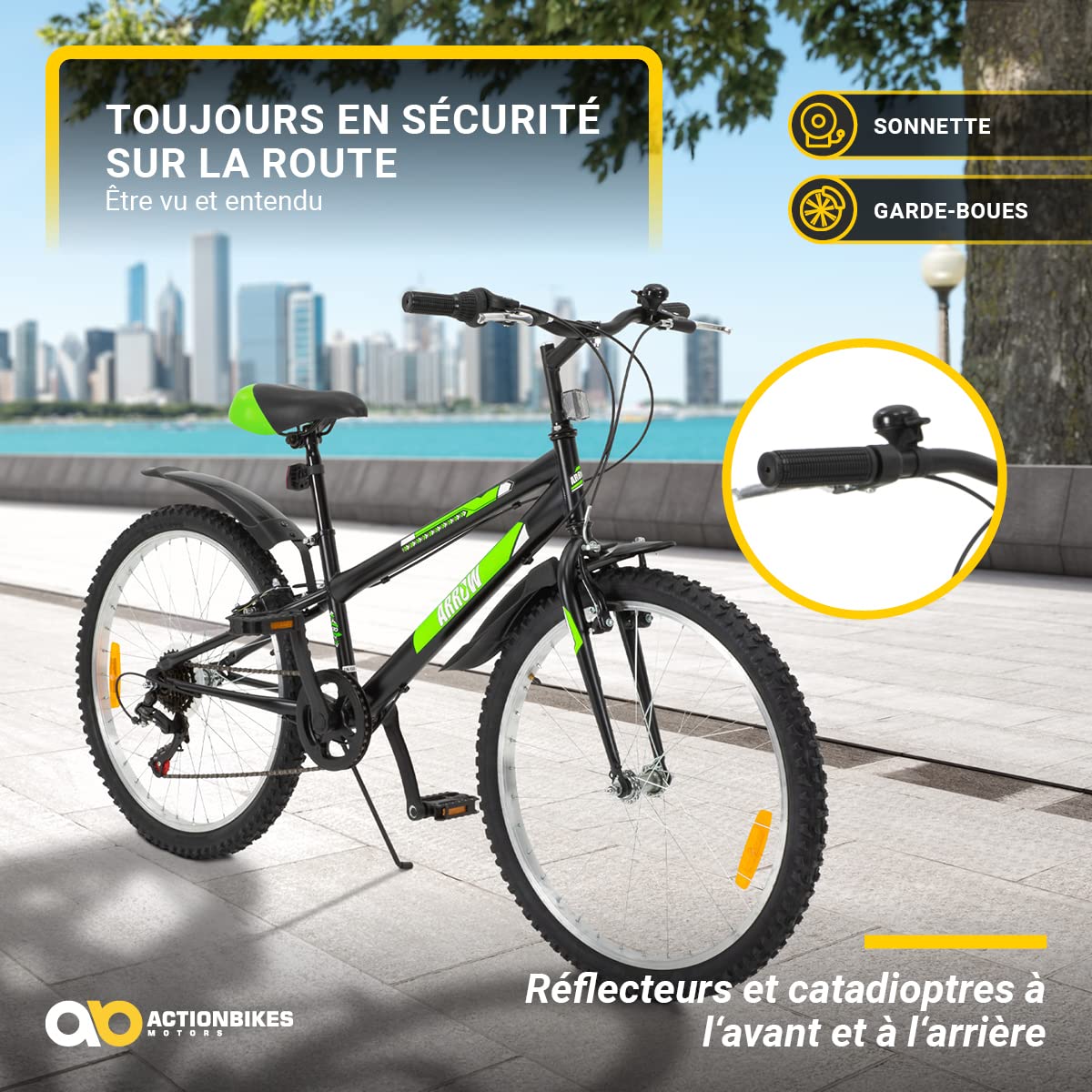 Actionbikes Motors Vélo Enfant Arrow - 20 24 Pouces - Vélo pour Filles et garçons - VTT - De 6 à 12 Ans - 6 Vitesses - Frein V-Brake - Garde-Boue Avant et arrière - Vélos pour Enfants