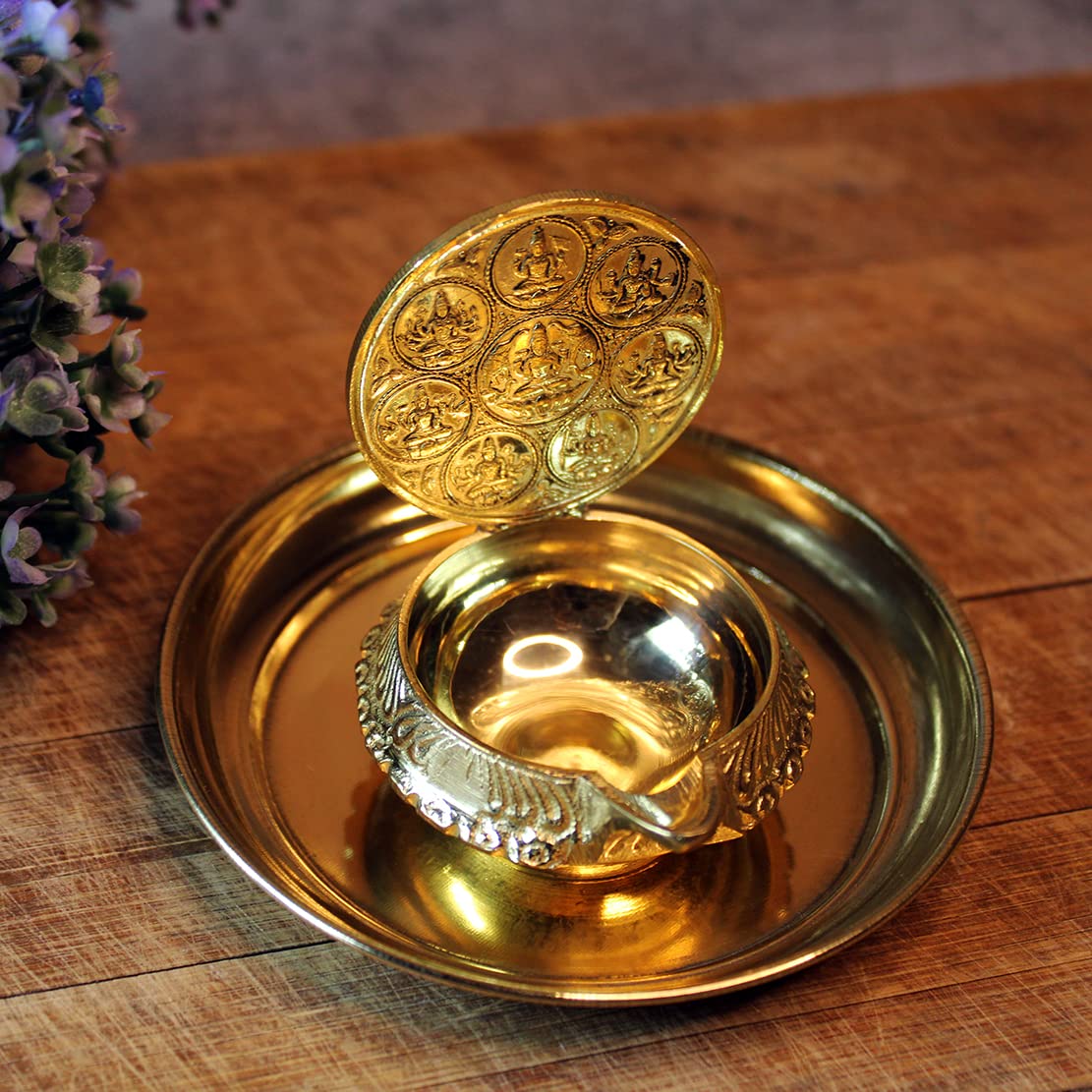 Brass Astalakhshmi vilakku with Plate- Ashtalakhsmi Deepam for Pooja - showpiece 1pc-image-35