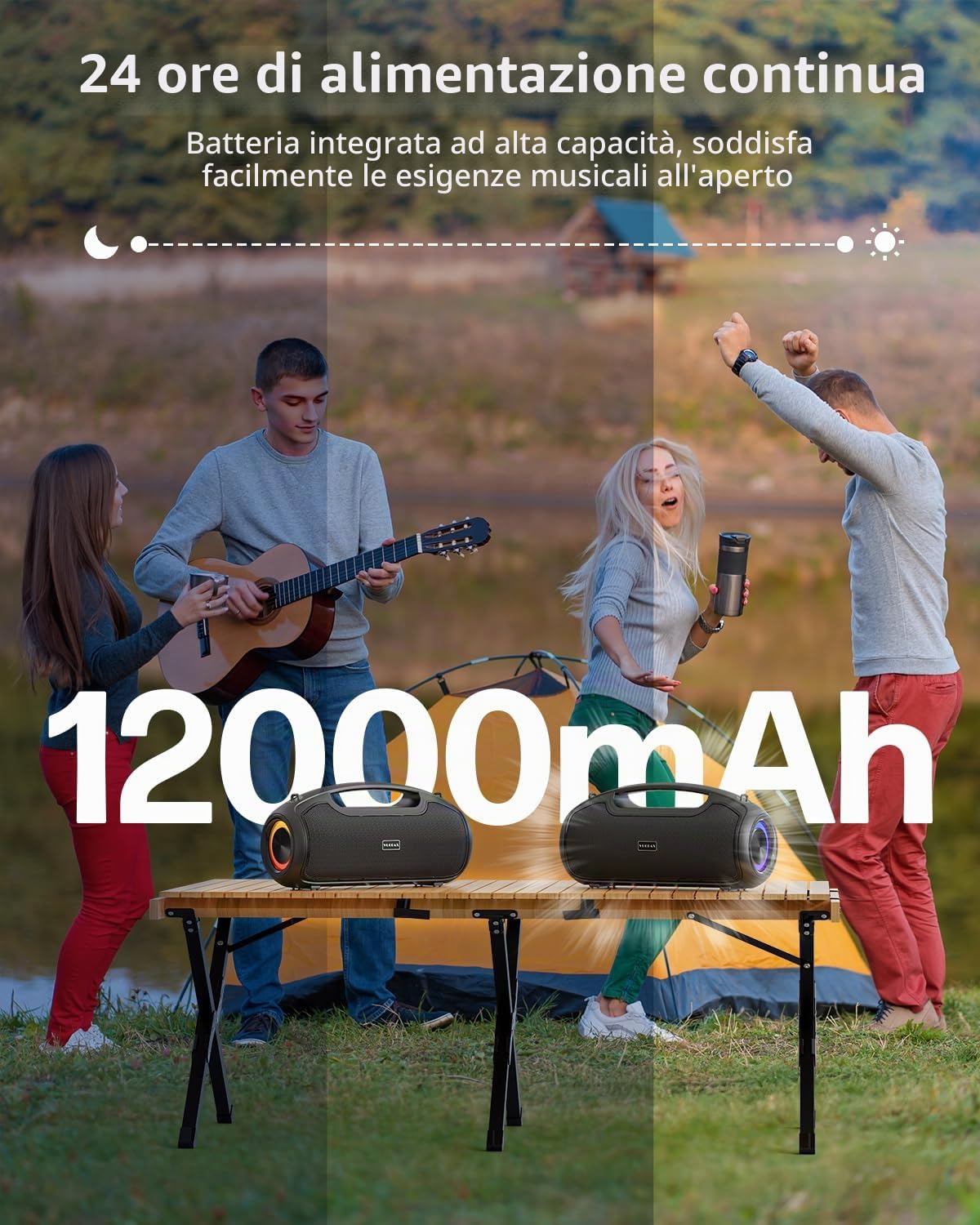 Cassa Bluetooth Portatile, (200W MAX) 120W Potente Altoparlante Wireless, IP65 Impermeabile Bluetooth Speaker, Bassi Profoni/DSP/Bluetooth 5.3 / TF/USB, Ideale per Feste, Esterno, Famiglia, Regalo