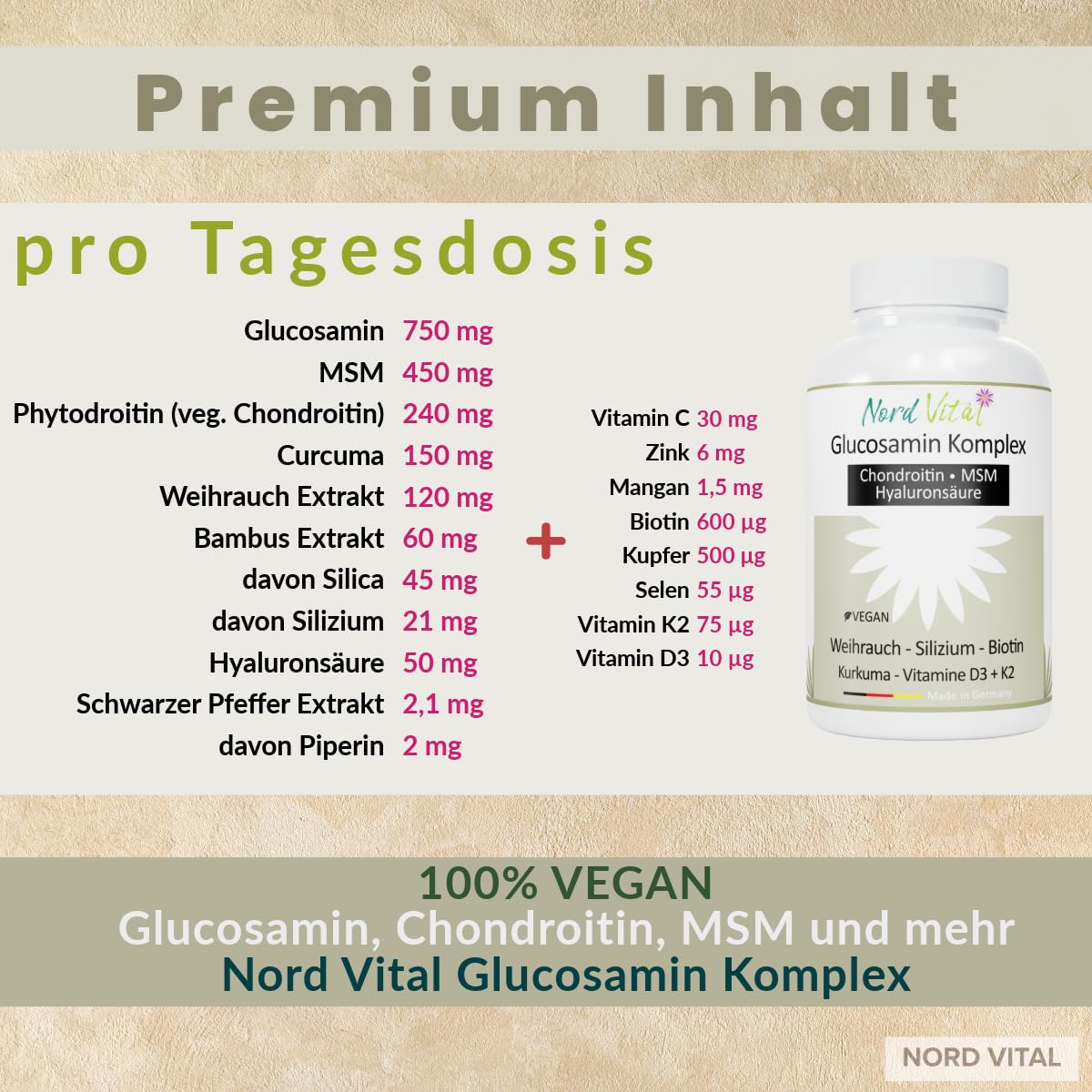 Gelenk Komplex mit Glucosamin & veganem Chondroitin – MSM, Weihrauch, Hyaluron & Silizium – Mit Vitamin C, D3, K2, Zink, Mangan & Kupfer – Vegan – Deutsche Herstellung