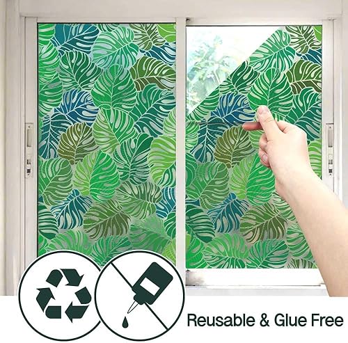 Miniatura 5 de UNI - Lámina estática para ventana, no adhesiva, 3D, con protección UV (palmera, 37.4 x 24.4 pulgadas)