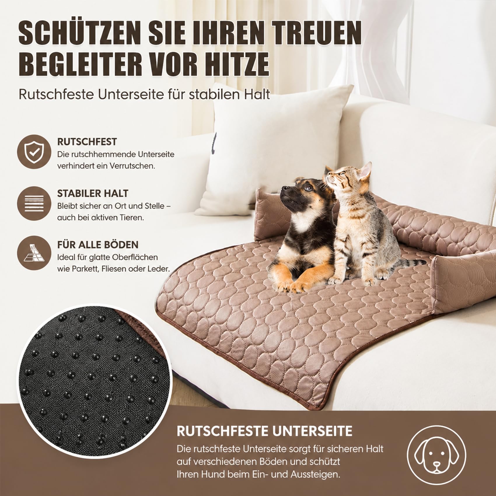 DZ'HUE Cooling Sofa Bed for Dogs and Cats, Waschbar KüHlendes Sofabett, Verschiedene GrößEn, Eisseiden-Material, Maschinenwaschbar, Halten Sie Ihr Haustier KüHl und Komfortabel (Braun,70 * 70cm)