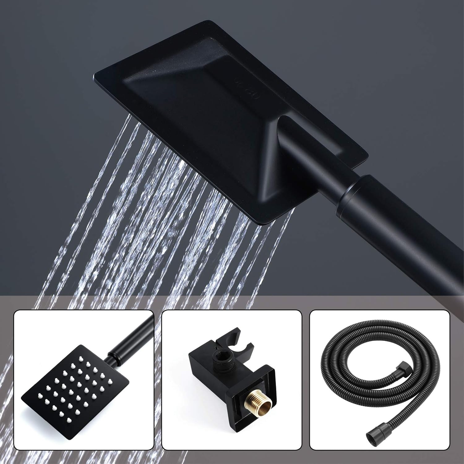 Shower System 250 X 250 mm Rainfall Shower Set Black Hot and Cold One-Key Three-Control Main Body 6Pcs Body Jets Hand Shower Shower Fitting Into The Wall Type