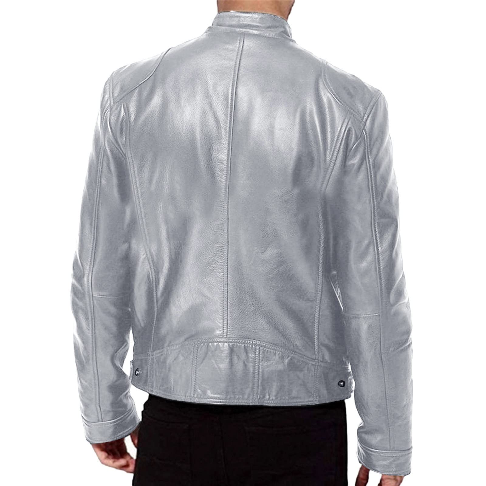 Giubbotto moto uomo collo alto effetto pelle sintetica, giacca casual chiusura zip, giubbotto da motociclista urbano