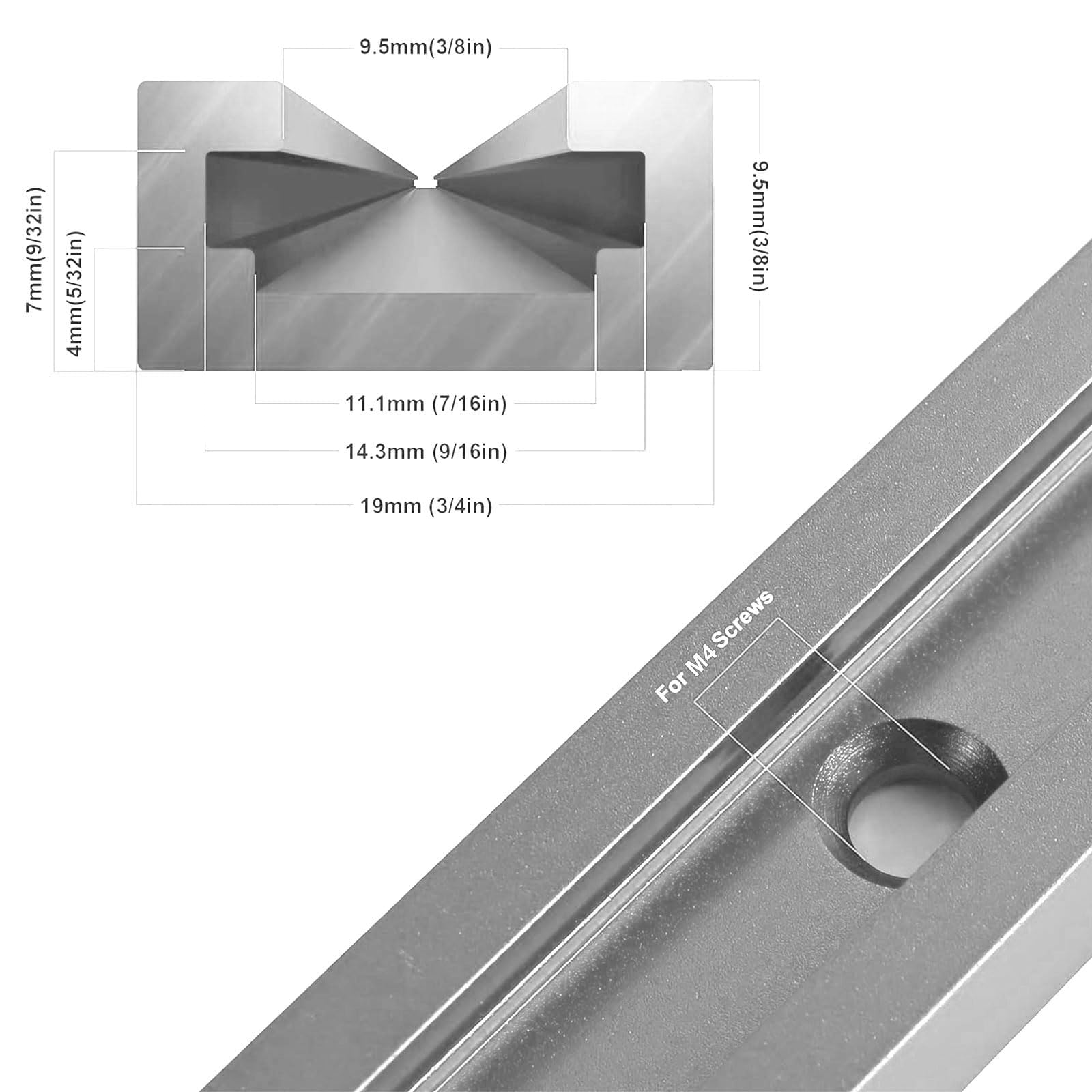 iMetrx T Tracks Woodworking Aluminum 48 inch 1220 mm Silver 2 Pcs Double Cut Profile Universal with Predrilled Mounting Holes for Universal T-Track Accessories - Image 4