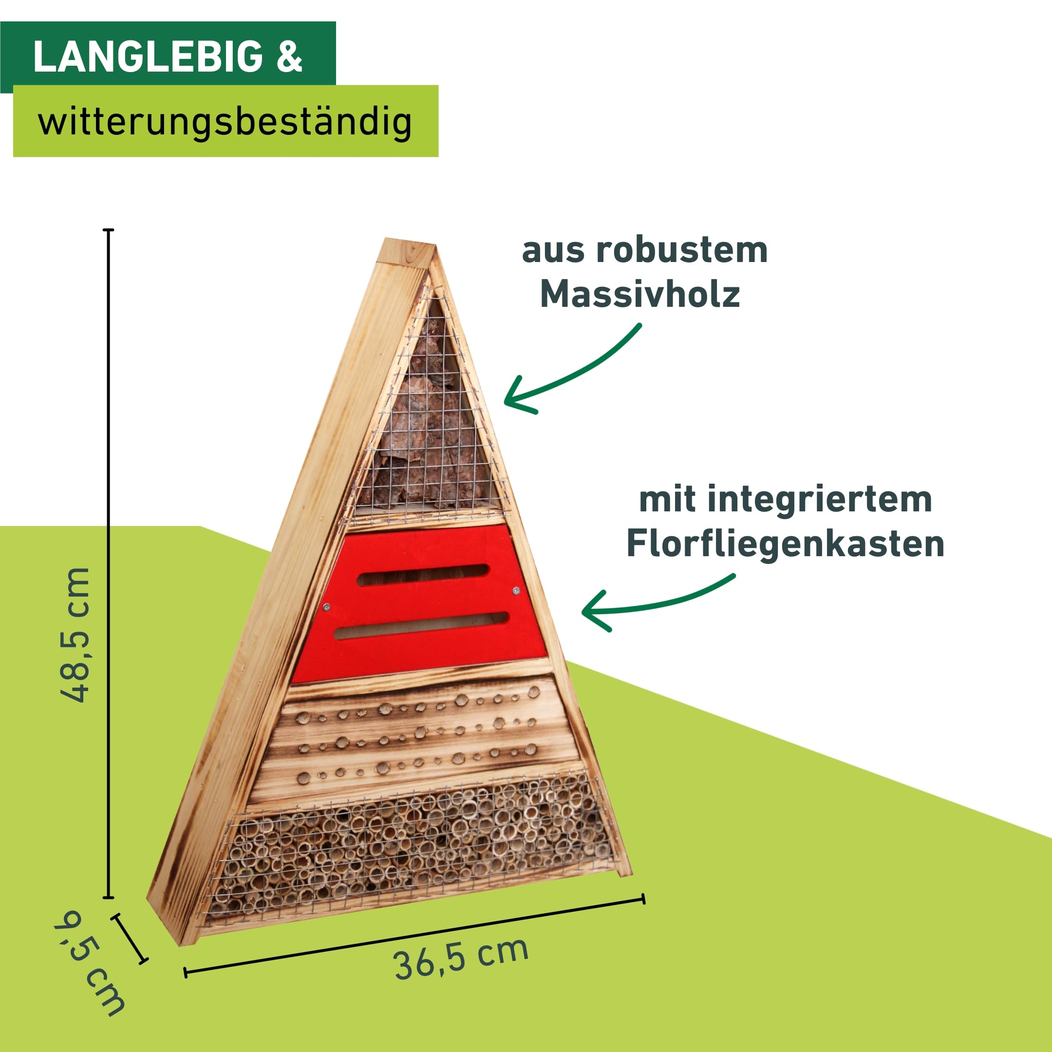 Windhager Insektenhotel Trigon, Insektenhaus Nistplatz Brutplatz, Schutz für viele nützliche Insekten, Mehrfarbig, 9,5 x 36 x 48 cm