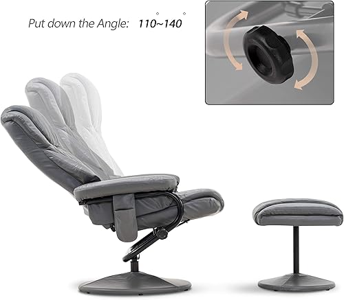 Miniatura 22 de MCombo Silla reclinable con otomana, silla reclinable con masaje, silla giratoria 360 de piel sintética, 4901 (blanco crema) Crema Blanco,Negro