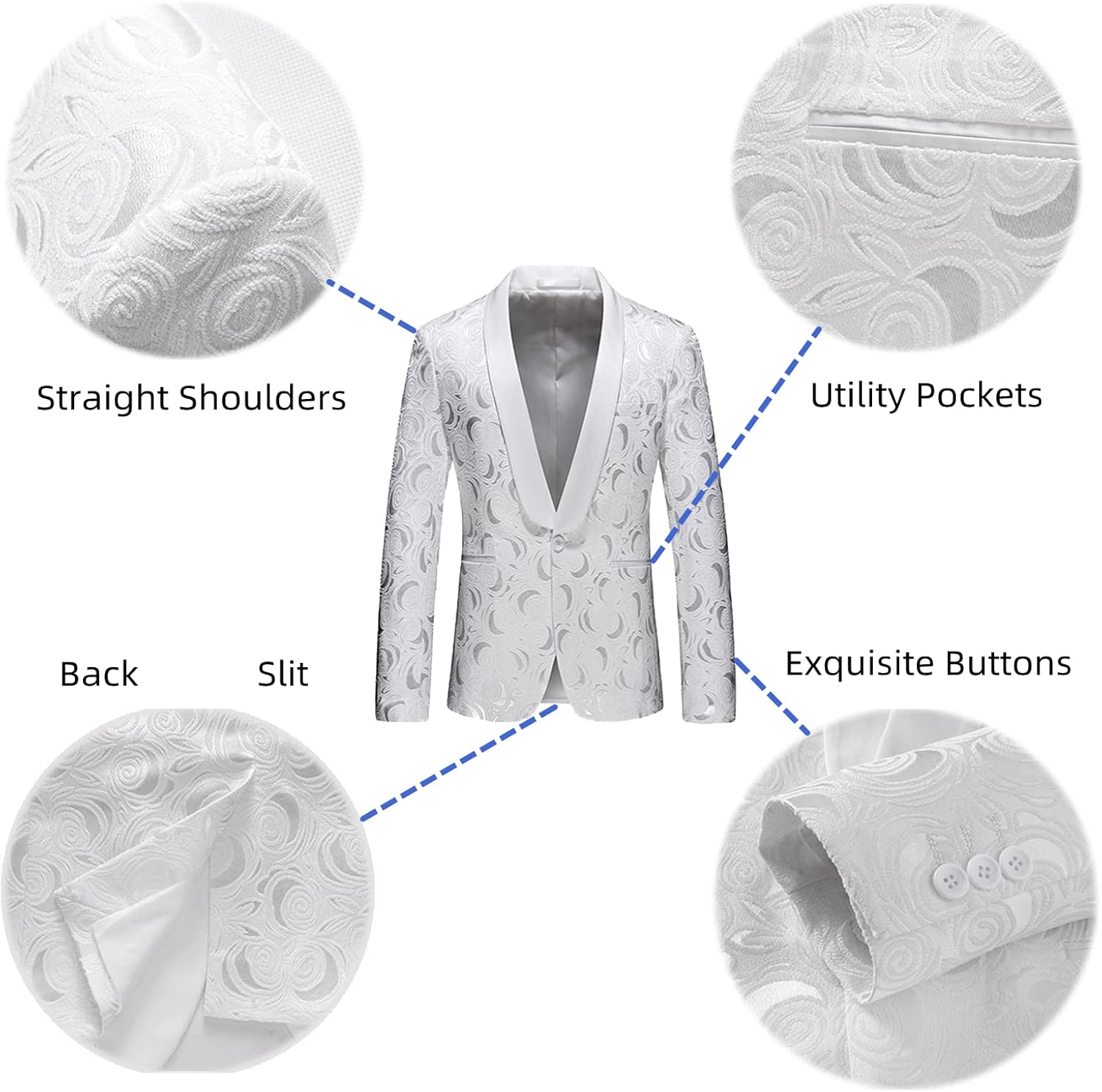 UNINUKOO Mens Suits 3 Piece 1 Button Prom Floral Wedding Shawl Lapel Casual Tuxedo Suit Set - Image 3