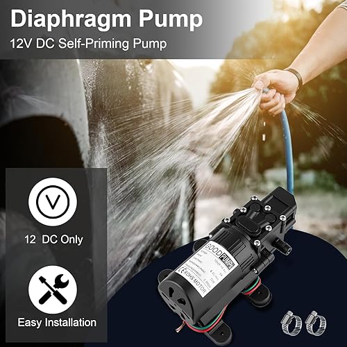 Miniatura 6 de Bomba de diafragma de presión de agua de 12 V CC, bomba pulverizadora autocebante de 6 Lmin 0.9 MPA 80 PSI, bomba de transferencia de agua adecuada