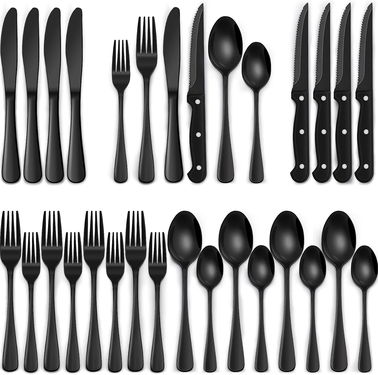 EWFEN 24-Piece Black Silverware Set with Steak Knives