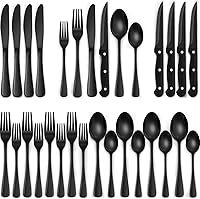 EWFEN 24-Piece Black Flatware Set for 4 with Steak Knives - Premium Stainless Steel Cutlery, Elegant Satin Finish