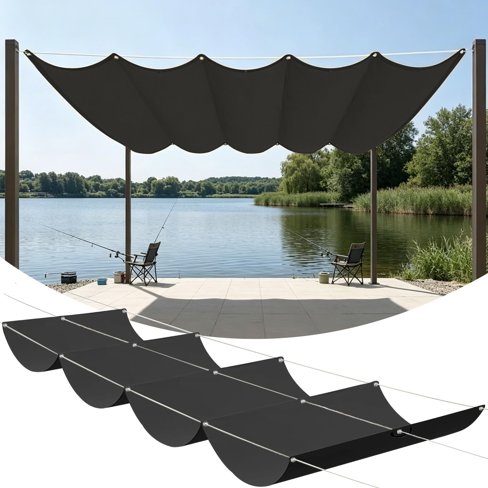 Toldo vela retráctil gris oscuro de 60x300 cm impermeable con protección solar para jardín