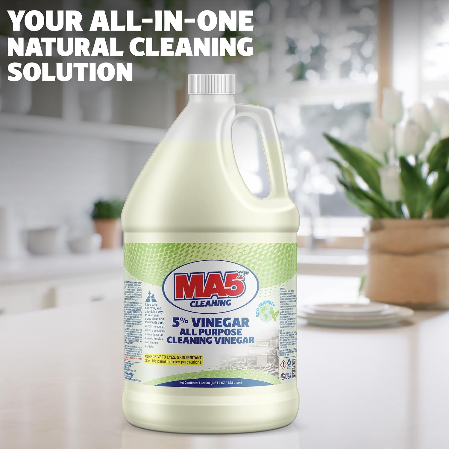 MA5x Vinegar 5% All-Purpose Cleaner | Industrial Strength, Eco-Friendly, Multi-Surface Cleaning Vinegar | Biodegradable, Non-Toxic, Made in USA | Gallon | Pack of 1