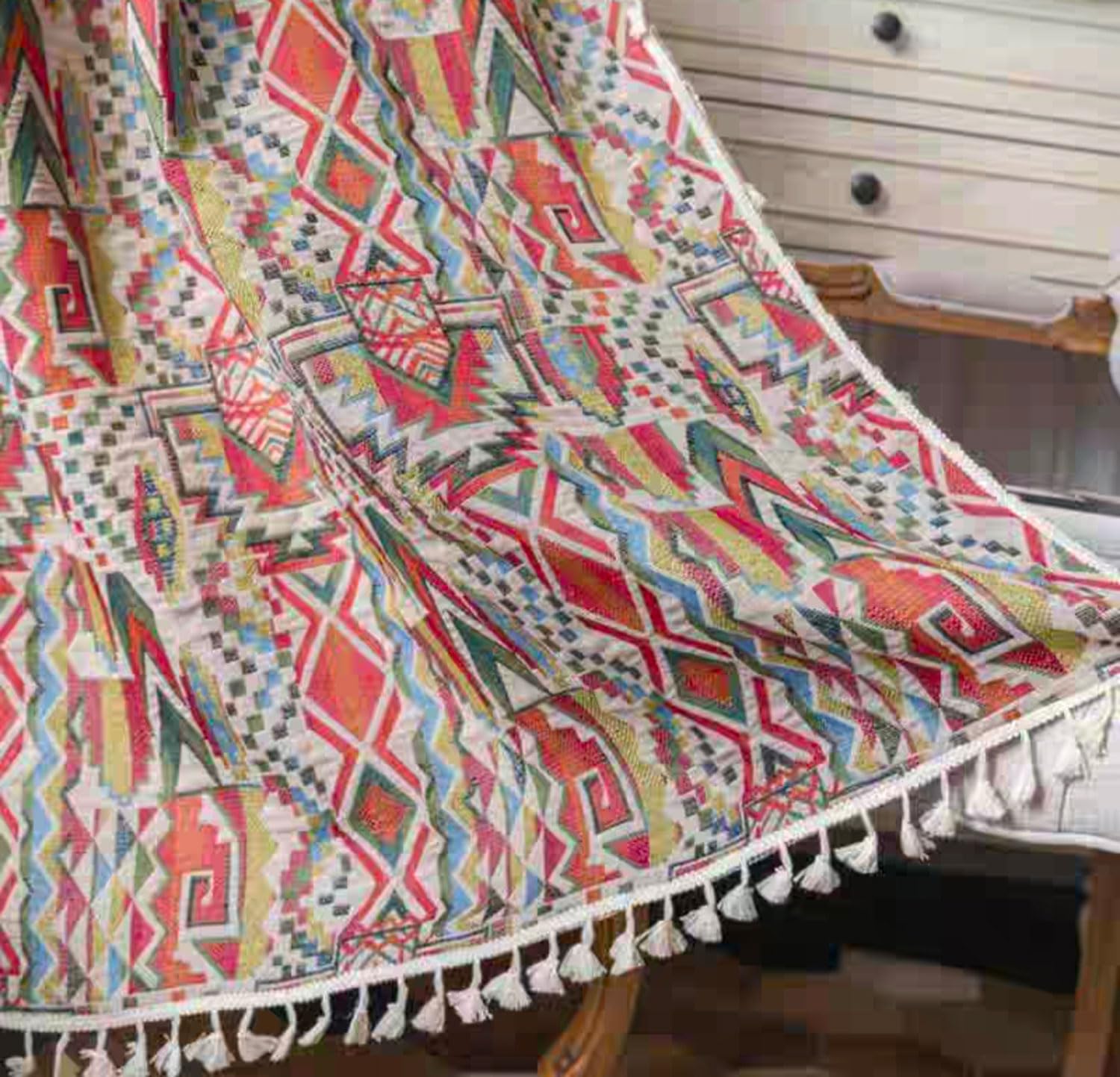 Rideau ethnique boho géométrique coloré vintage 150x200cm pour salon