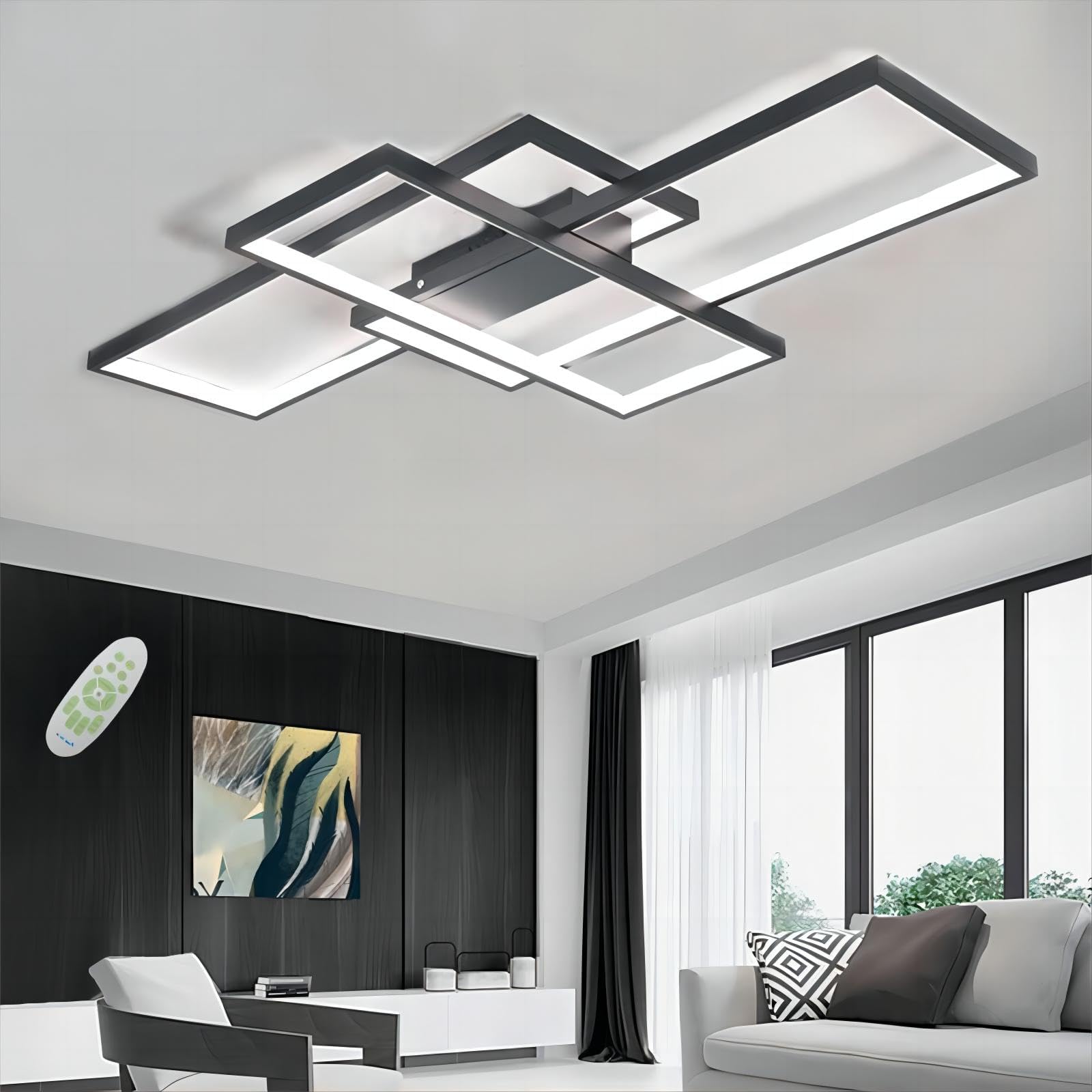 LED Deckenlampe Wohnzimmer Deckenleuchte Schwarz (80x45x9cm, 70w) Modern Wohnzimmerlampe Dimmbar mit Fernbedienung, Groß Deckenbeleuchtung Lang für Wohnzimmer Büro Esszimmer Schlafzimmerlampe