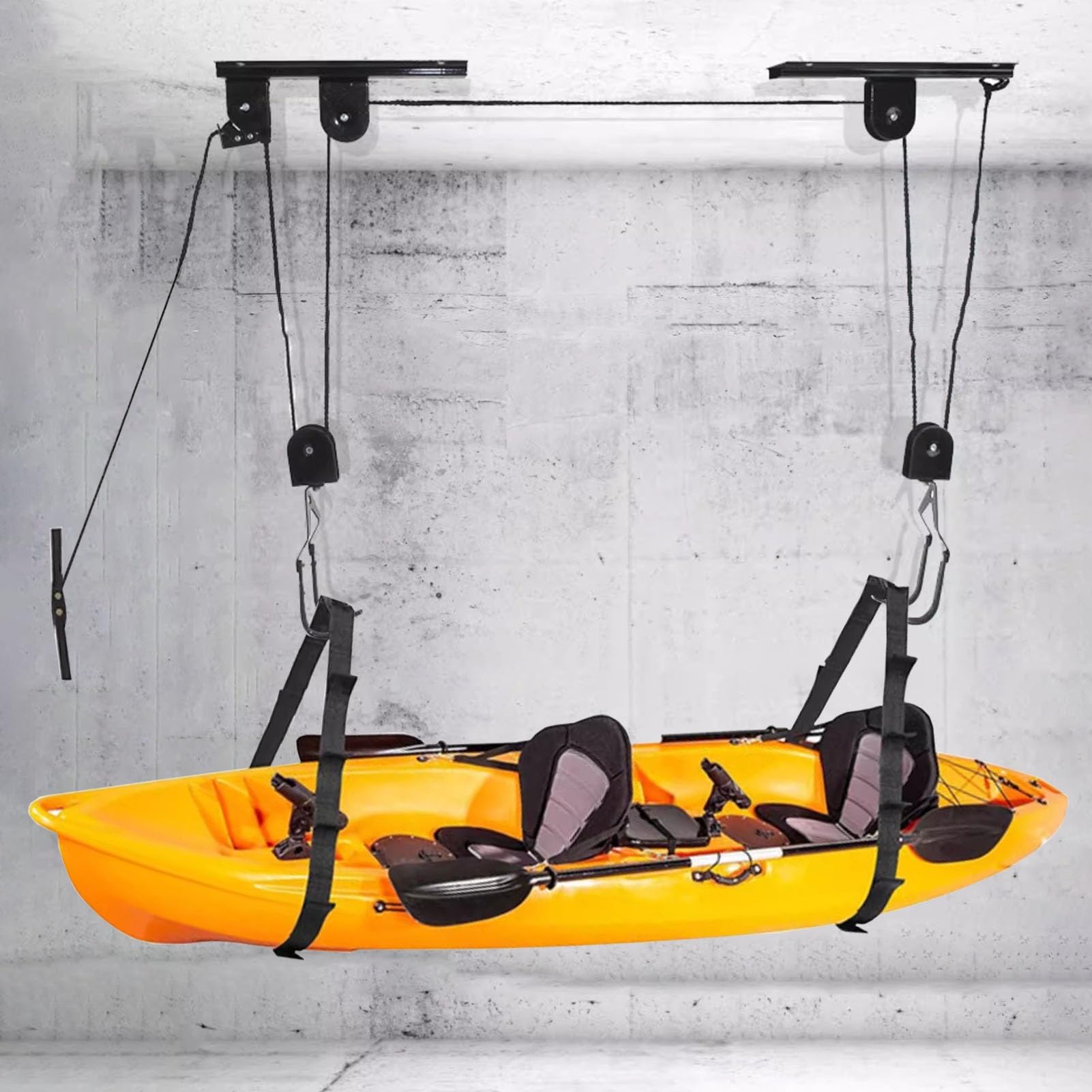 Estante de almacenamiento para kayak, sistema de polea de techo para un almacenamiento eficiente, elevador que ahorra espacio para kayaks, canoas, bicicletas y escaleras, ideal para organización de