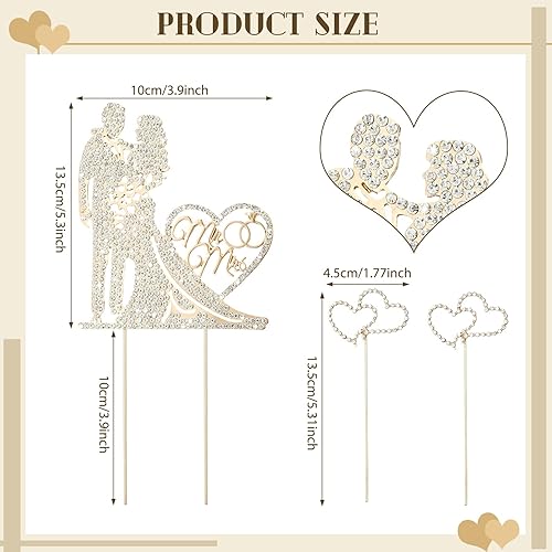 Miniatura 2 de Paquete de 3 decoraciones de boda con diamantes de imitación de metal con forma de corazón de cristal para novia y novio, decoración de fiesta de