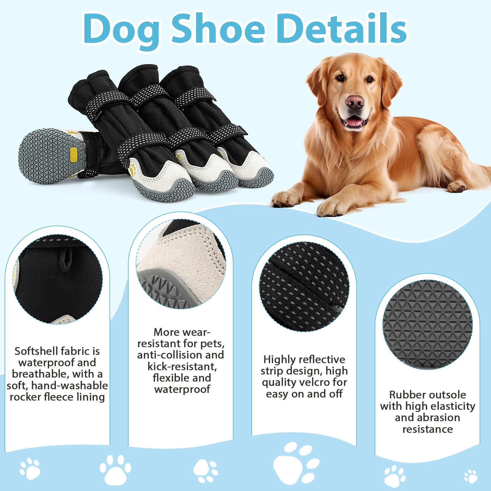 Caossuixin 4PCS Dog Boots for Injured Paws Waterproof Dog Shoes Adjustable with Reflective Straps - Image 4