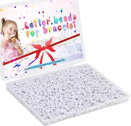 Vista 29 de Song Xi 1200 cuentas redondas blancas del alfabeto de acrílico, cuentas de letras negras de 0.157 x 0.27 pulgadas para pulseras y llaveros