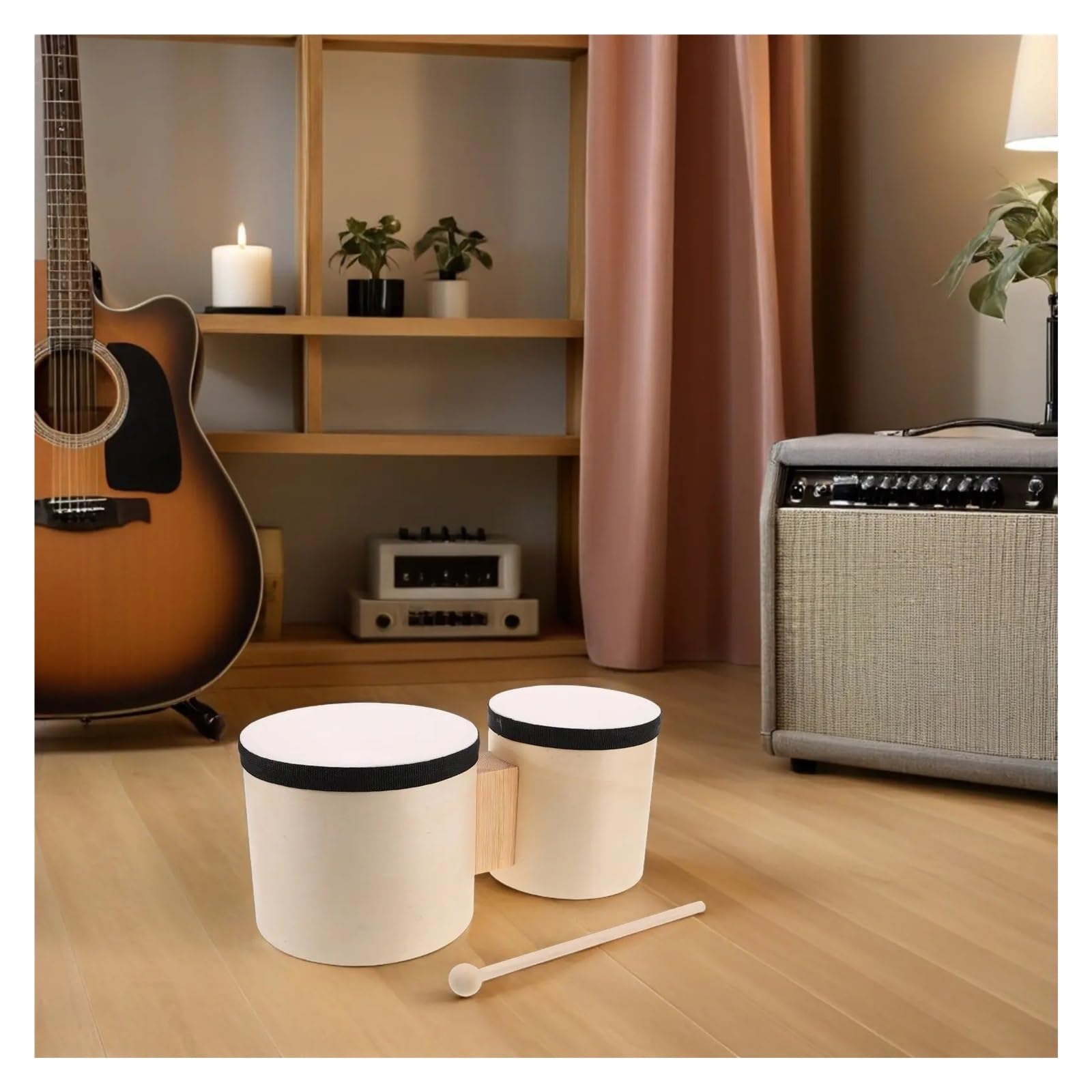 Bongos 1 Juego de batería Bongos madera, instrumento percusión manual compacto y ligero for adultos principiantes, educación musical al aire libre