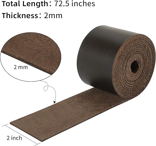 Miniatura 3 de Ringsun Correas de cuero planas de 2 pulgadas de ancho para manualidades, tiras de cuero de grano completo para manualidades, herramientas (0.079 in