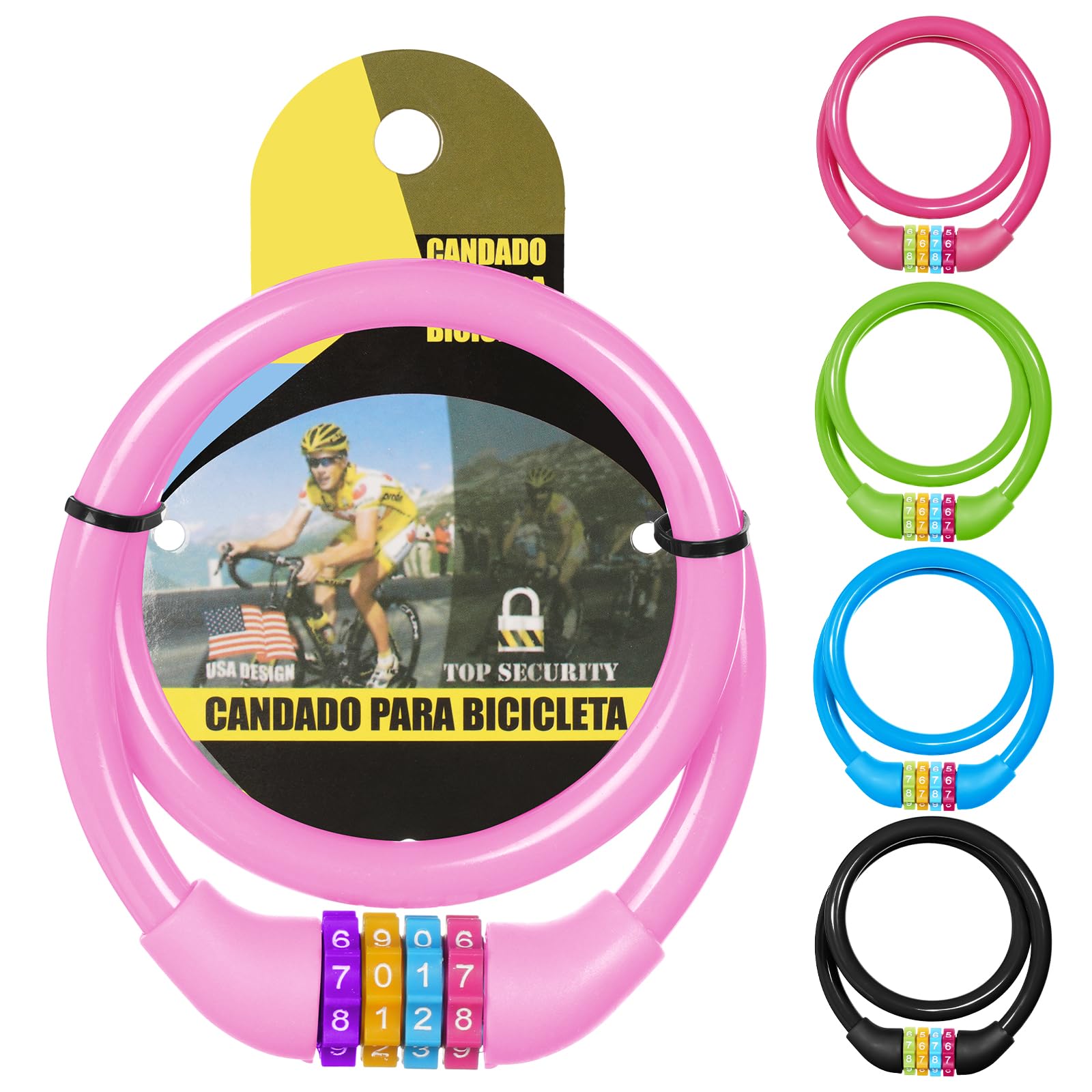 Ainiv Bicycle Lock, 4 Digits Electric Scooter Lock, 120 cm Anti-Theft Bike Lock, Scooter Padlock, Electric Scooter Lock for Bicycle, Scooter, Skateboard, Door (Pink)