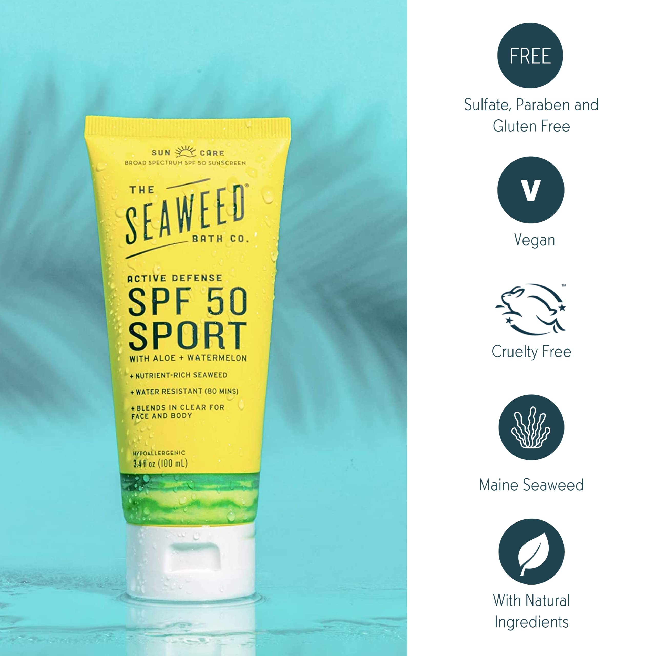 Amazon.com: The Seaweed Bath Co. Active Defense SPF 50 Sport Broad Spectrum  Sunscreen Cream, 3.4 Ounce, Nutrient Rich Seaweed, Aloe, Vegan, Paraben  Free : Beauty & Personal Care