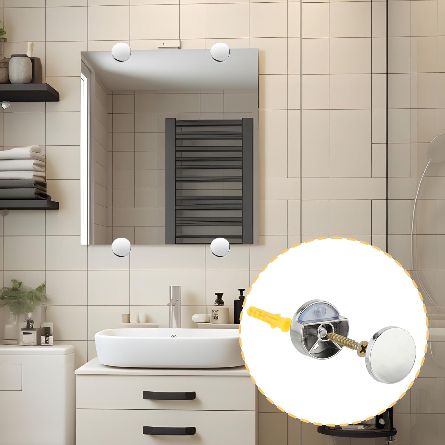 4 PCS 4-6mm Mirror Holder Frameless Glass Clamps Wall-Mounted Mirrors Hanger Frameless Mirror Mounting Hardware Glass Hanging Bracket with Heavy Duty Long Screws for Wall Bathroom Dresser