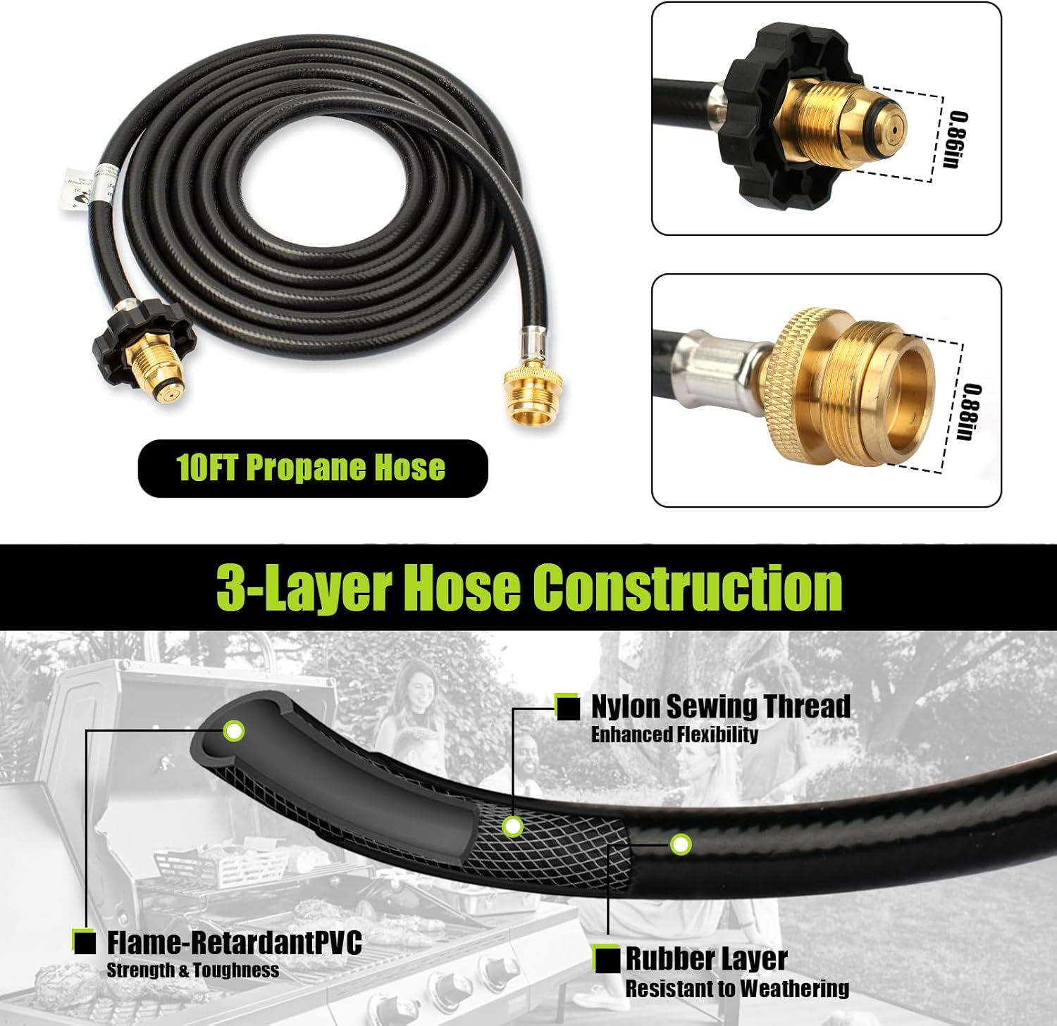 10ft Propane Hose Adapter F273704 Replacement Compatible with Mr Heater Buddy Heater, Coleman Stove, Portable Grill, Connecting 1LB Portable Appliances to 5-20LB Tank
