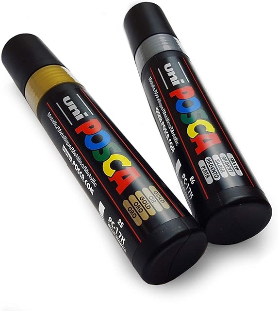 Posca UNI-BALL MARKER PEN PC-17K - XXL Chisel Tip for Large Backgrounds - Gold & Silver