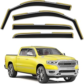 Deejecsun in-Channel Window Rain Guards Fit for Dodge RAM 1500 Crew Cab (New Body Style Includes TRX) 2019-2026 Rain Guard Extra Durable Window Deflectors Vent Visors Vent Shades Truck Accessories