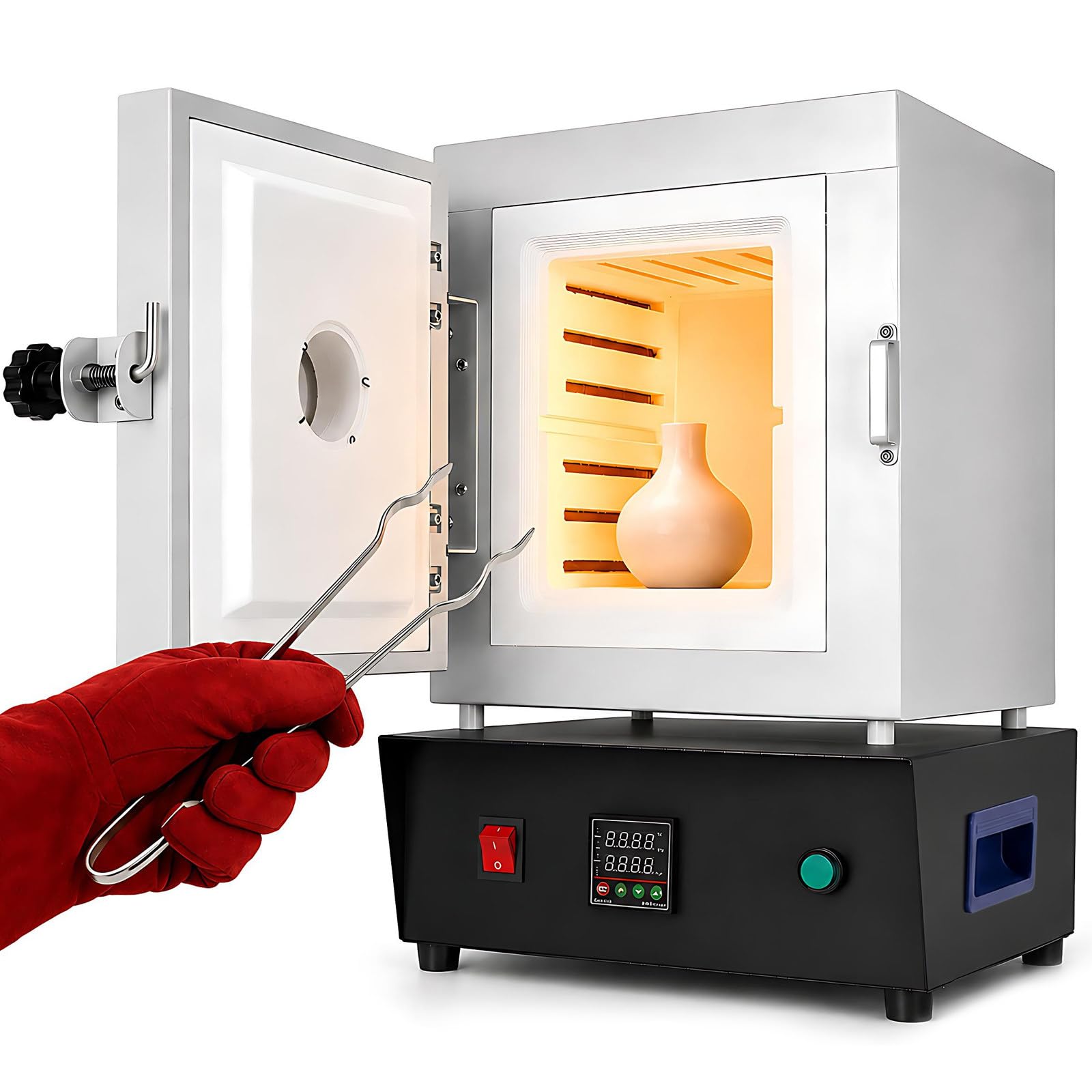 Elektryczny Piec Ceramiczny 1500 W, Laboratoryjny Piec Muflowy z PID | Piec Wysokotemperaturowy 1150°C do Odlewnictwa Jubilerskiego, Spopielania, Glinki Metalowej i Spiekania, Komora 15×15×20 cm