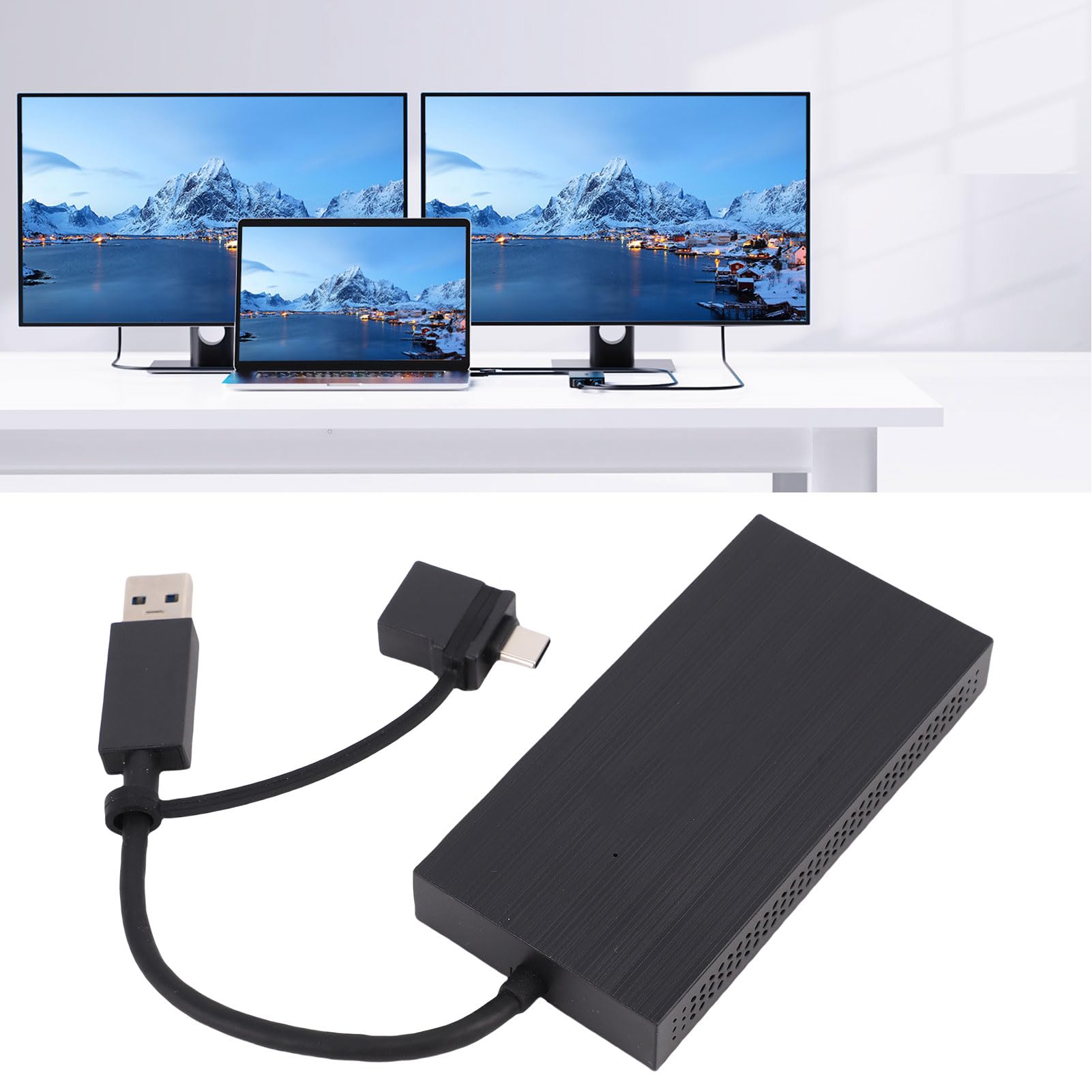 SUNGOOYUE Podwójny Adapter HDMI do 2 Monitorów, Adapter USB C do Podwójnego HDMI 4k 60 Hz, Rozdzielacz Monitora USB 3.0 do 2 do Laptopa Komputer Stacjonarny Stacja Robocza do