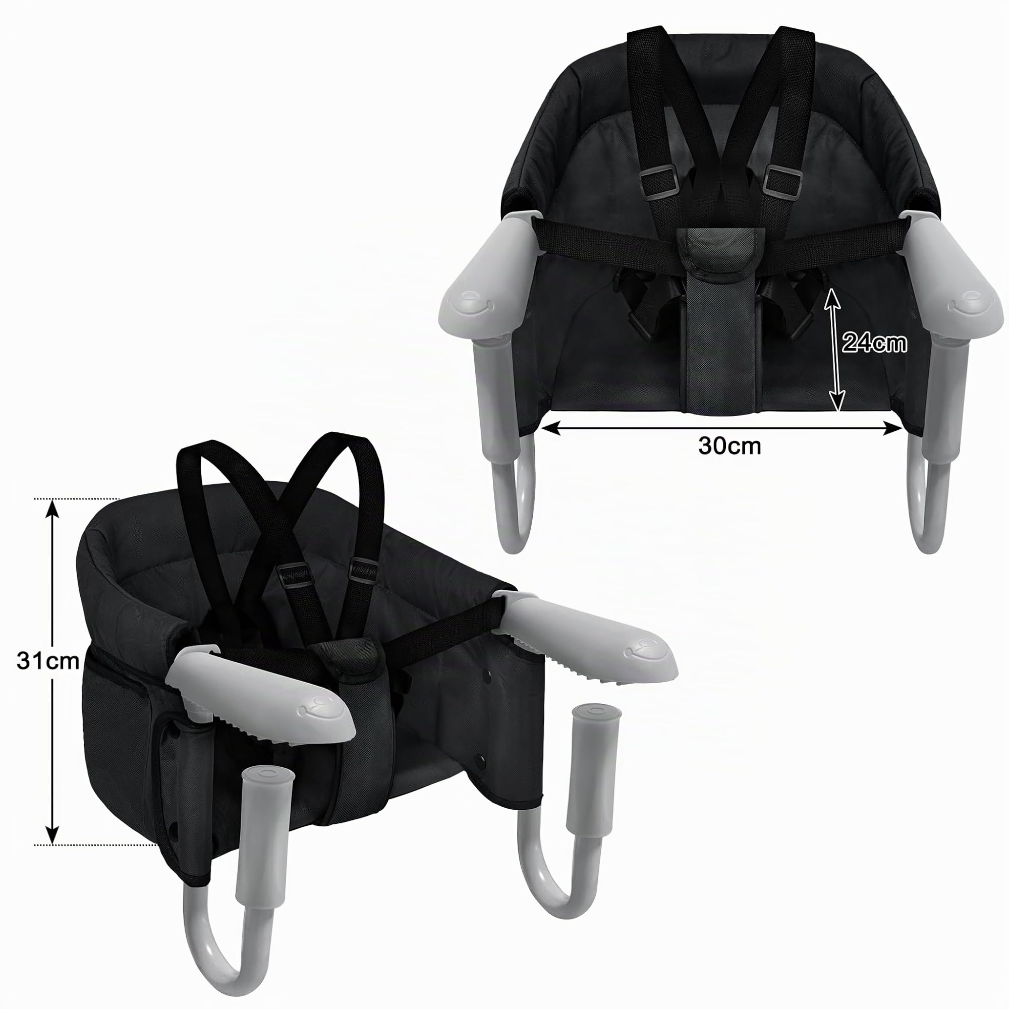 UISEBRT Asiento de mesa plegable para bebé, silla elevadora para bebé, con pinzas antideslizantes y cinturón de seguridad, trona portátil para niños y viajes, color negro