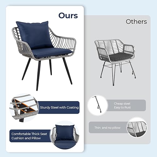 Miniatura 4 de Juego de muebles de patio de 5 piezas, juego de mimbre pequeño para conversación estilo bistró al aire libre, sillas de ratán de PE para todo tipo