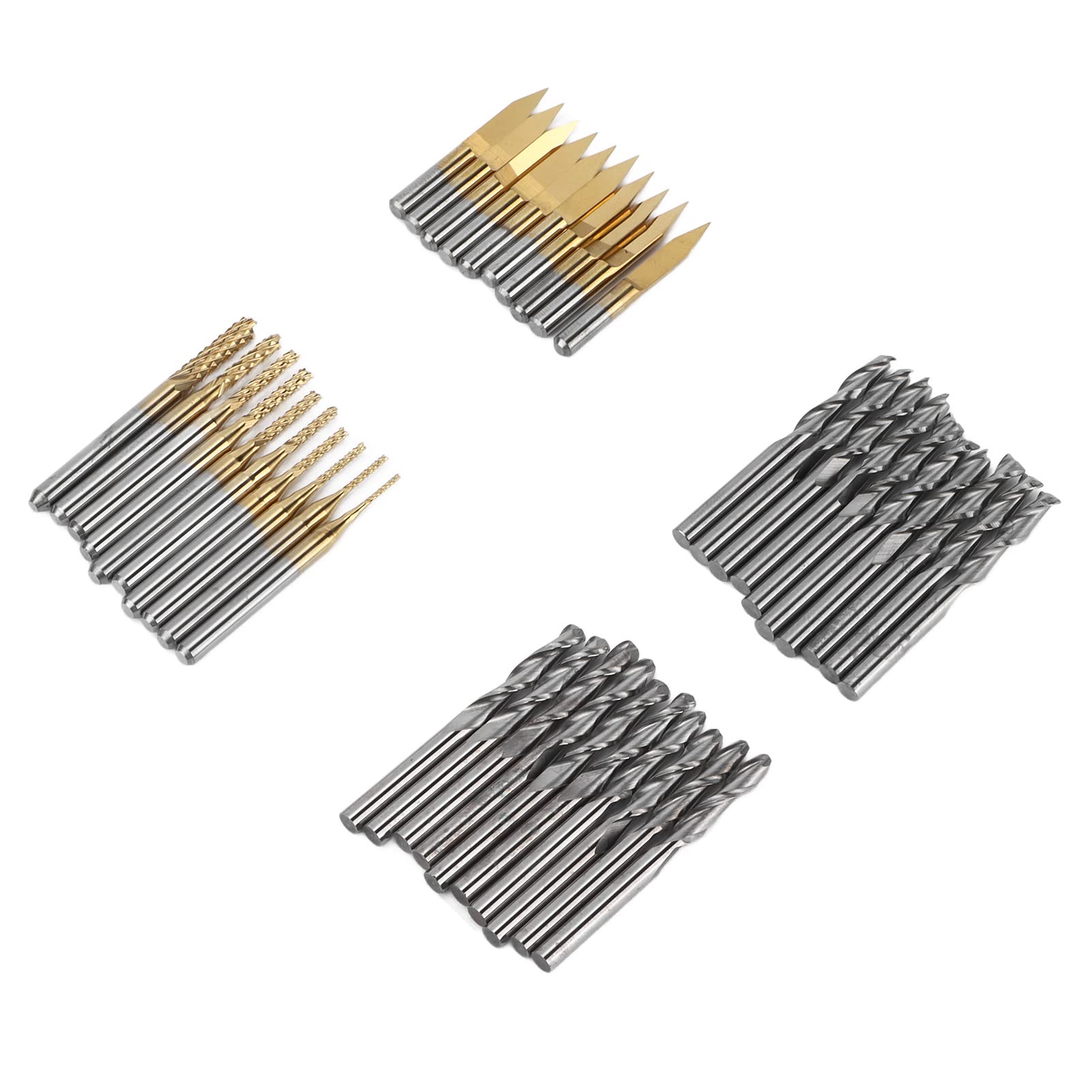 FTVOGUE Set di 40 Frese per Fresa CNC in Acciaio Ad Alta velocità, Gambo da 1,8 Pollici, 4, per Incisione PCB, Taglio in Plastica, Legno, Fresa a Punta Piatta, a Punta Sferica