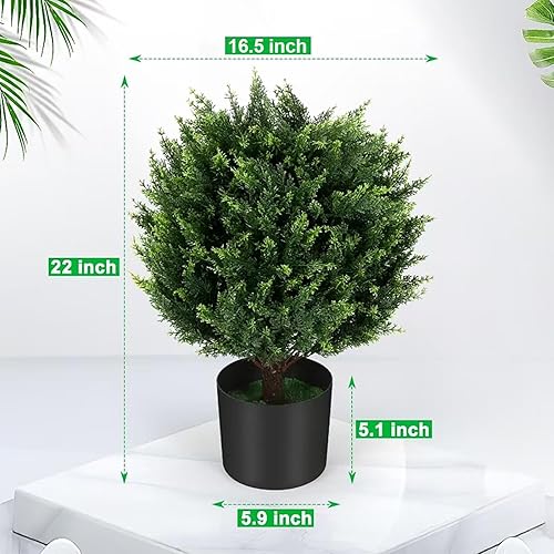 Miniatura 2 de Keepinno Árbol de bola de cedro artificial de 21 pulgadas, paquete de 2, arbustos artificiales para exteriores, plantas falsas con clasificación UV