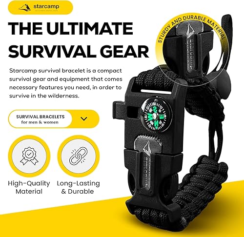 Miniatura 3 de Starcamp - Pulsera de supervivencia de paracaídas, silbato fuerte, brújula de emergencia, raspador, accesorios para senderismo y campamento, paquete