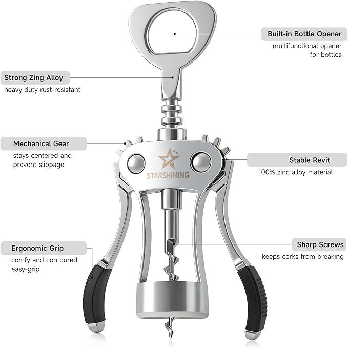 Sacacorchos de Alas Manual de Aleación de Zinc, Abridor de Vino miniatura 5