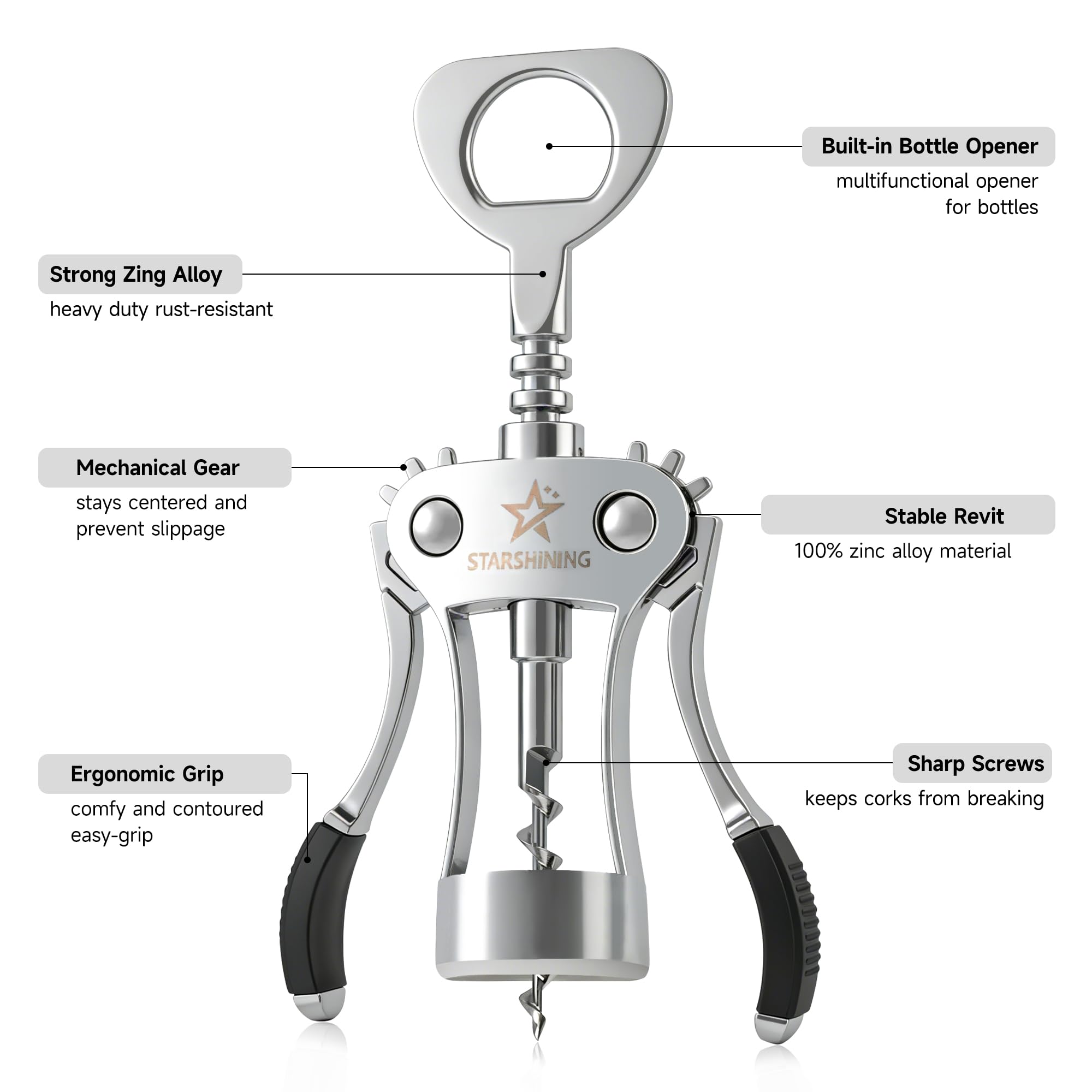 Premium Wing Corkscrew - Easy Wine Opener -4