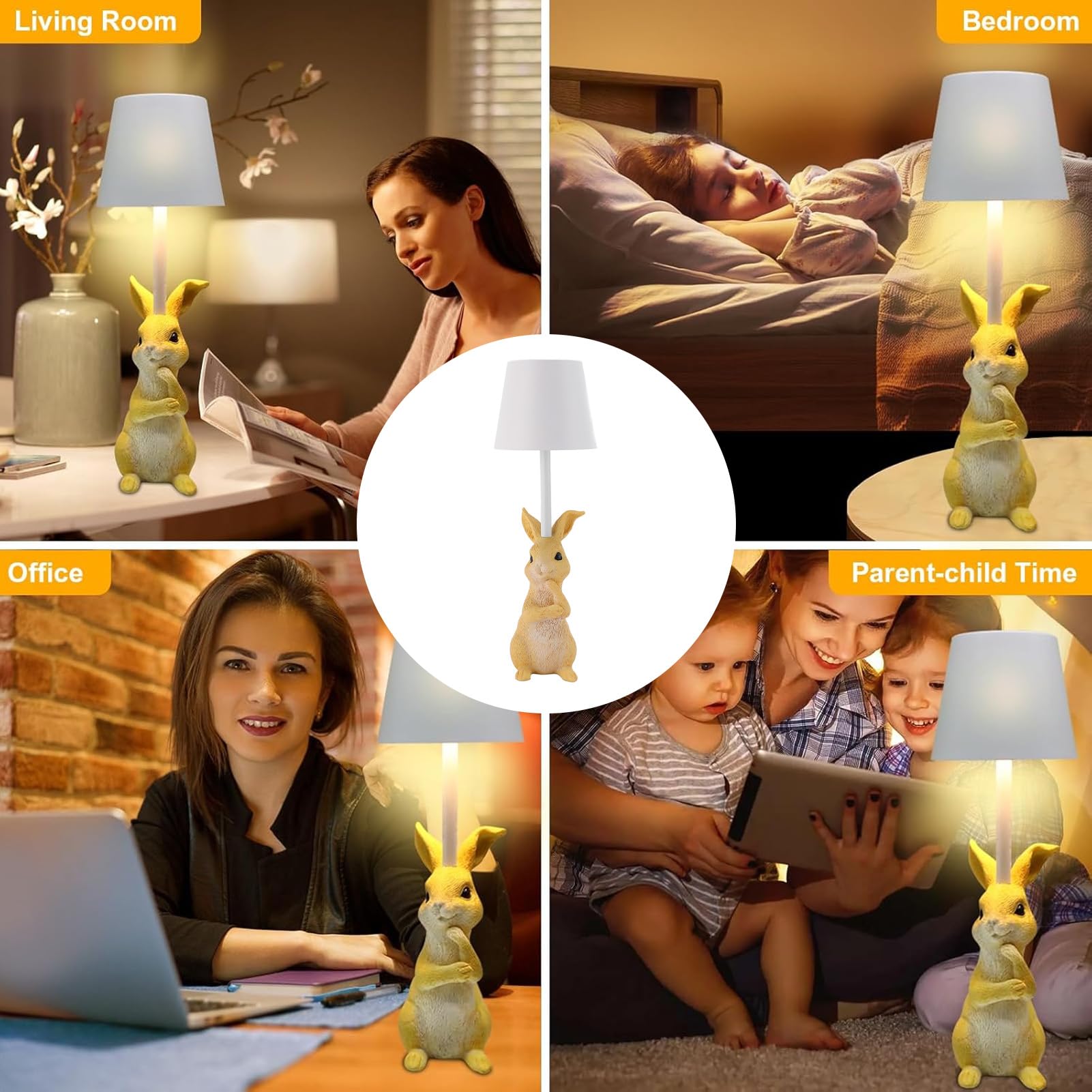 Yosoo Health Gear Lampada da Tavolo Lampada da Comodino a LED in Resina di Coniglio con Touch Control 3 modalità di Illuminazione Dimmerazione Continua USB Ricaricabile Design Senza Fili per la